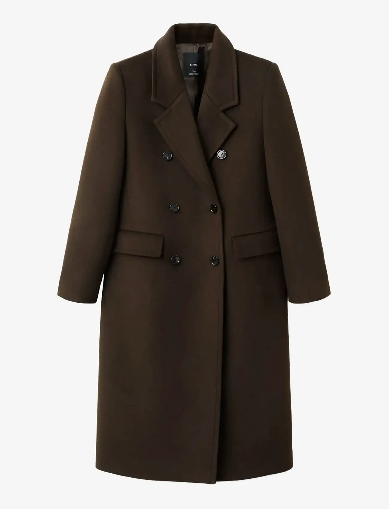 Mango - Double-breasted wool coat - overtøj - beige - khaki - 0