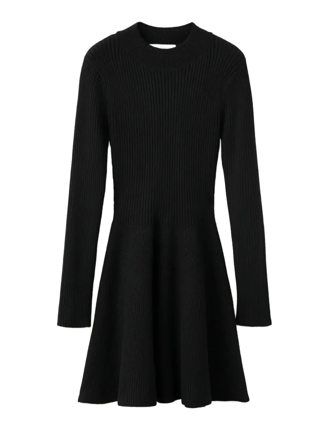 Ribbed knitted A-line dress - BLACK