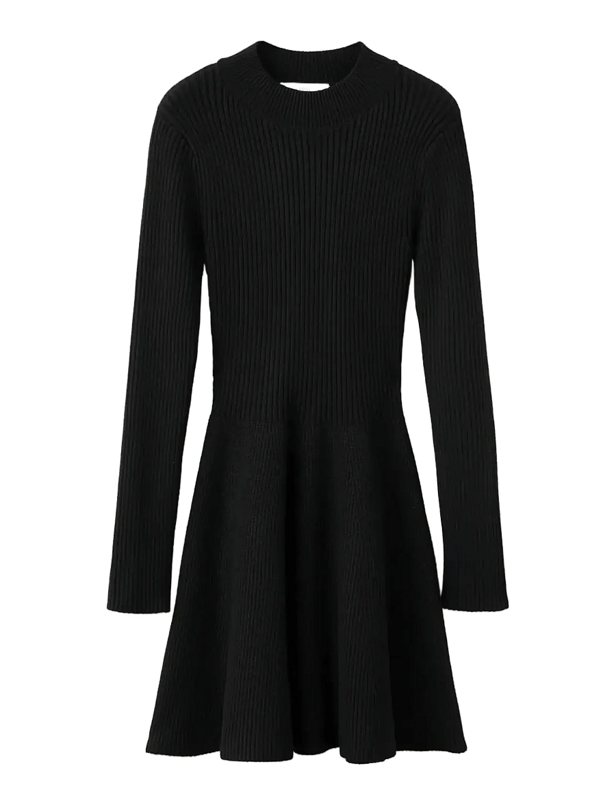 Mango - Ribbed knitted A-line dress - strikkjoler - black - 1