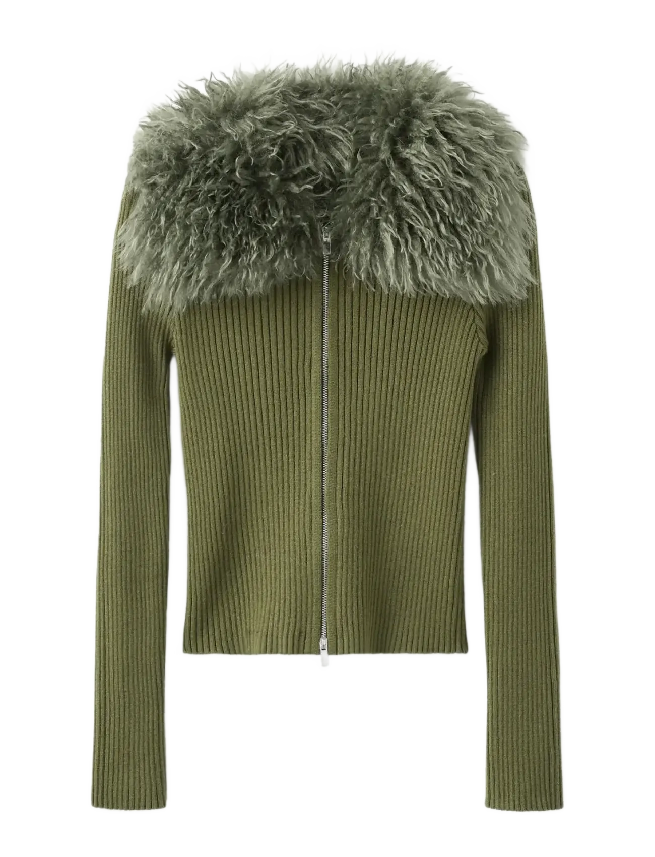 Faux-fur combined cardigan - BEIGE - KHAKI