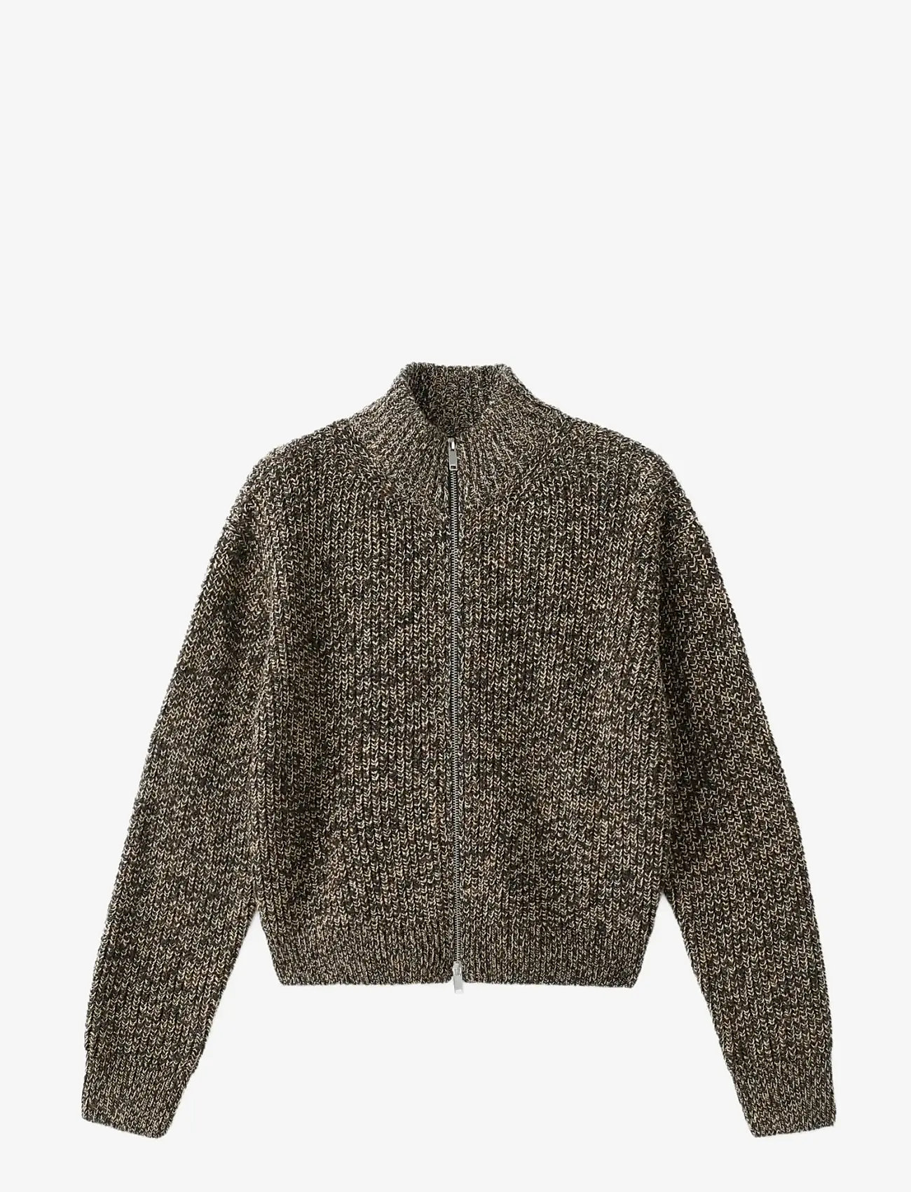 Mango - Speckled zip-up cardigan - koftor - dark brown - 1