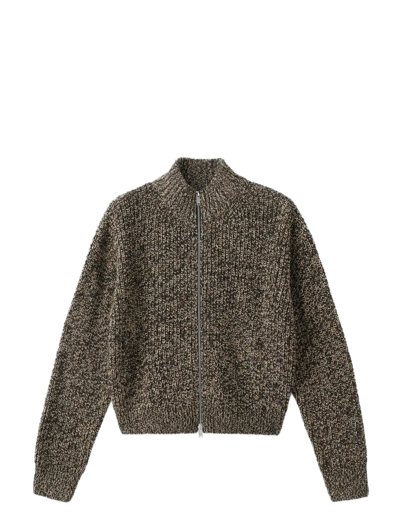 Speckled zip-up cardigan - DARK BROWN
