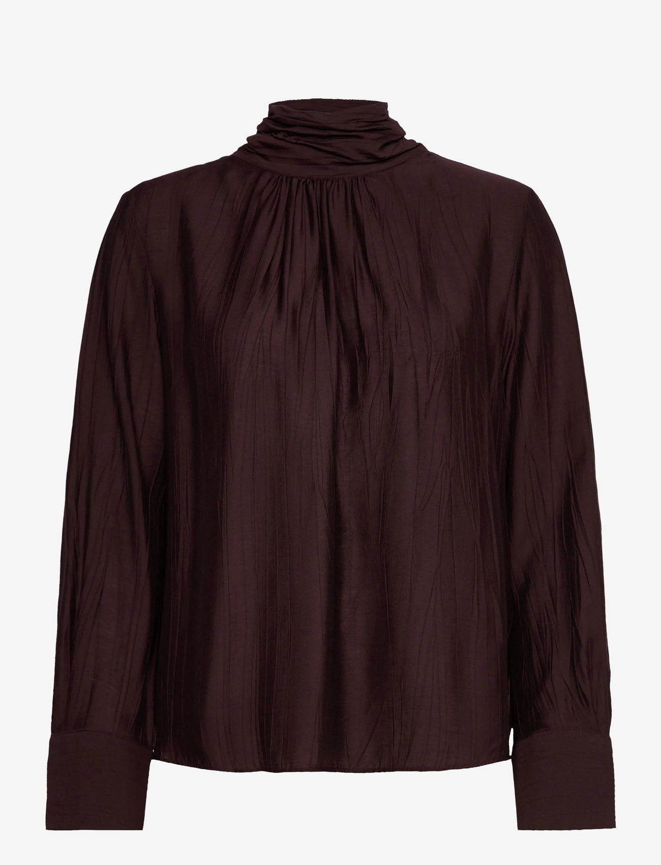 Mango - Textured blouse with foulard - langærmede bluser - brown - 0