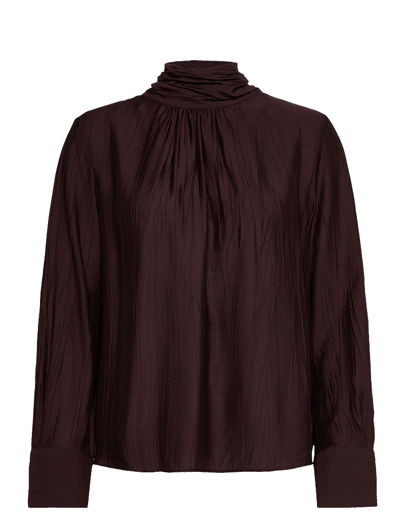 Mango - Textured blouse with foulard - langærmede bluser - brown - 0