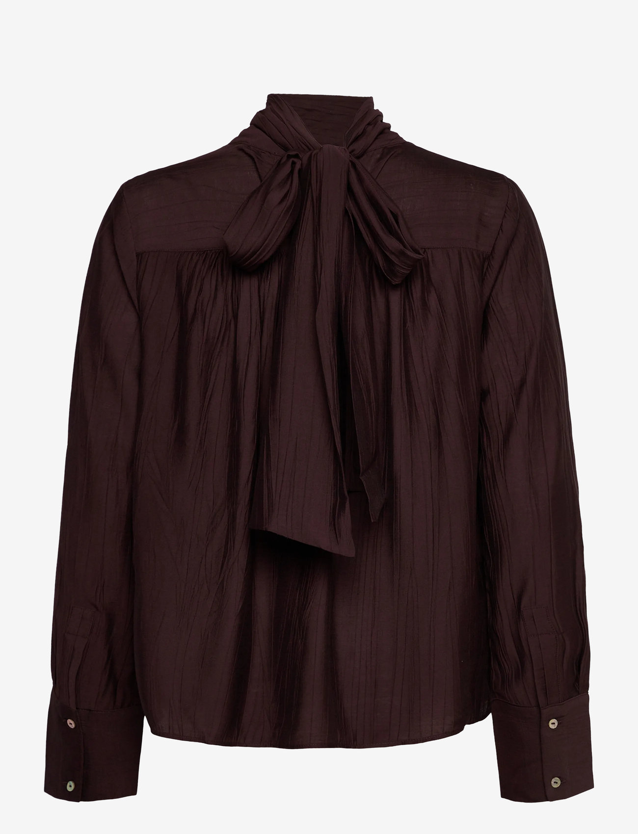 Mango - Textured blouse with foulard - langærmede bluser - brown - 1