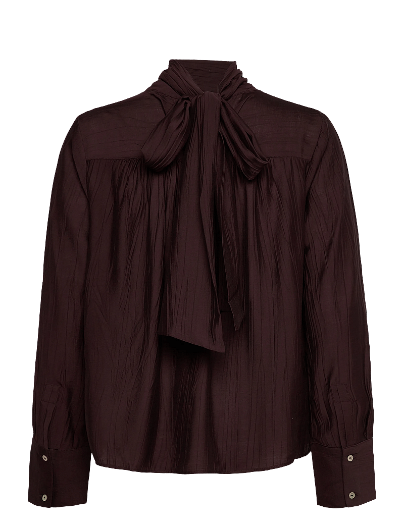 Mango - Textured blouse with foulard - langærmede bluser - brown - 1
