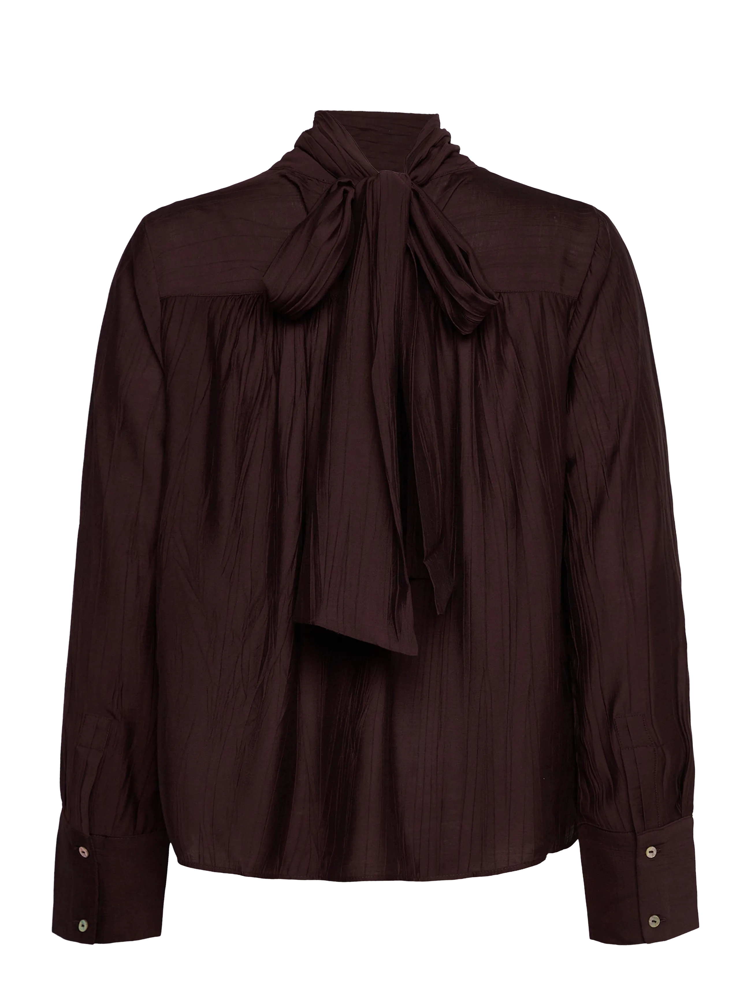 Mango - Textured blouse with foulard - langærmede bluser - brown - 2