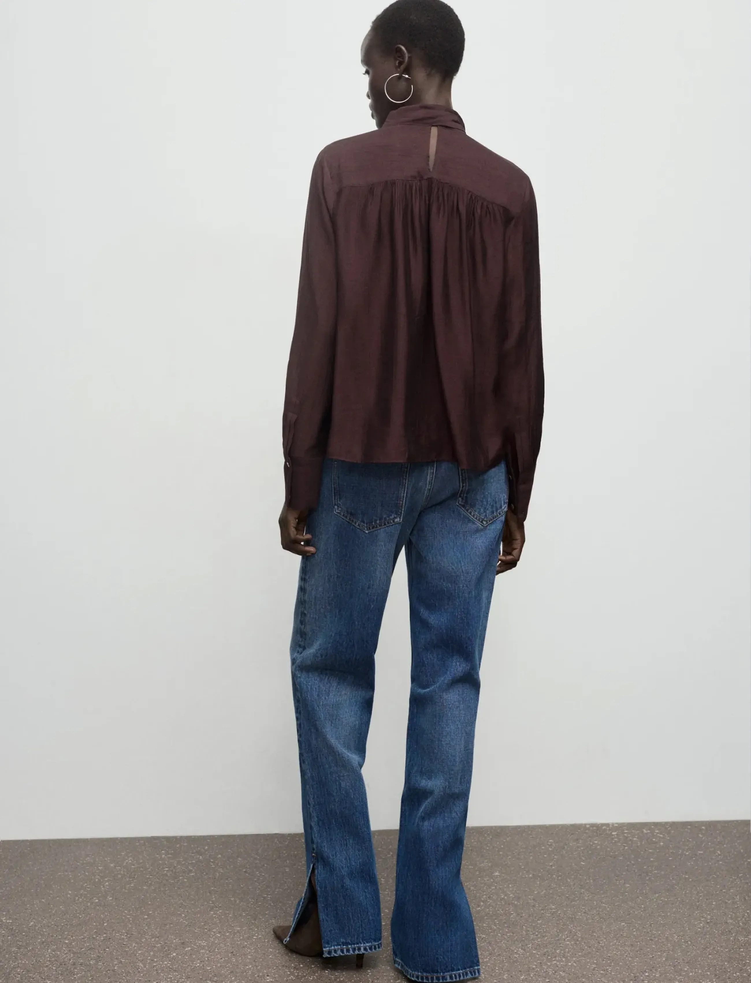 Mango - Textured blouse with foulard - langærmede bluser - brown - 3