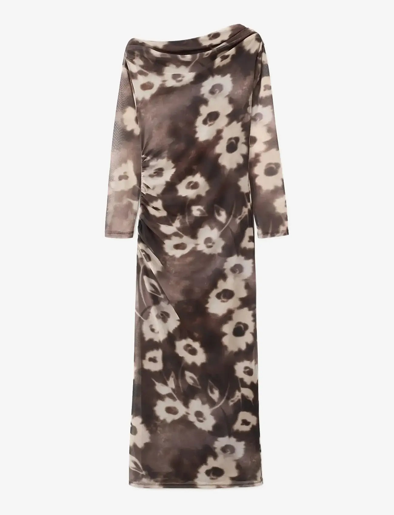 Mango - Asymmetrical floral-print dress - evening dresses - brown - 1