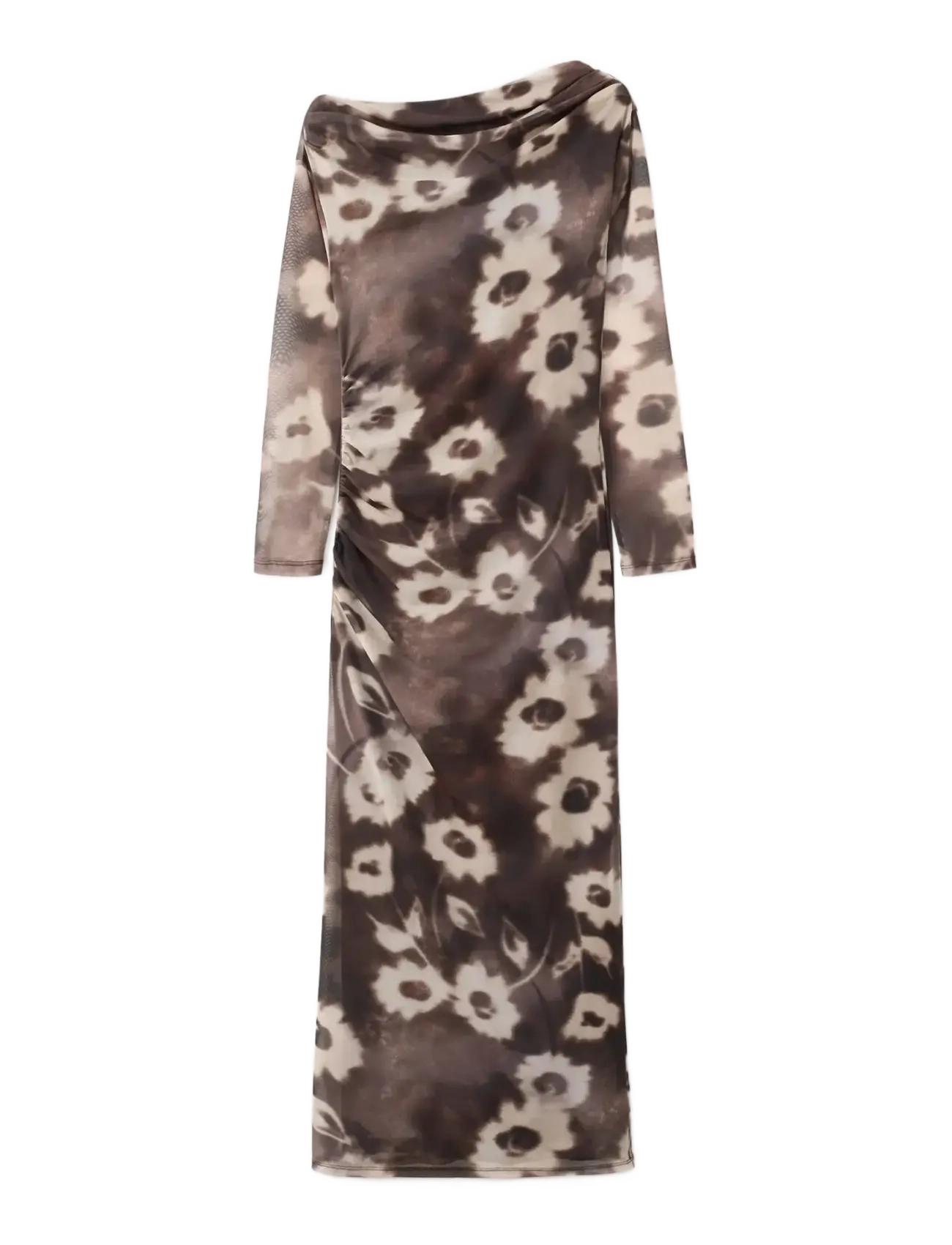 Mango Asymmetrical floral-print dress - Maxi kjoler - BROWN / multi