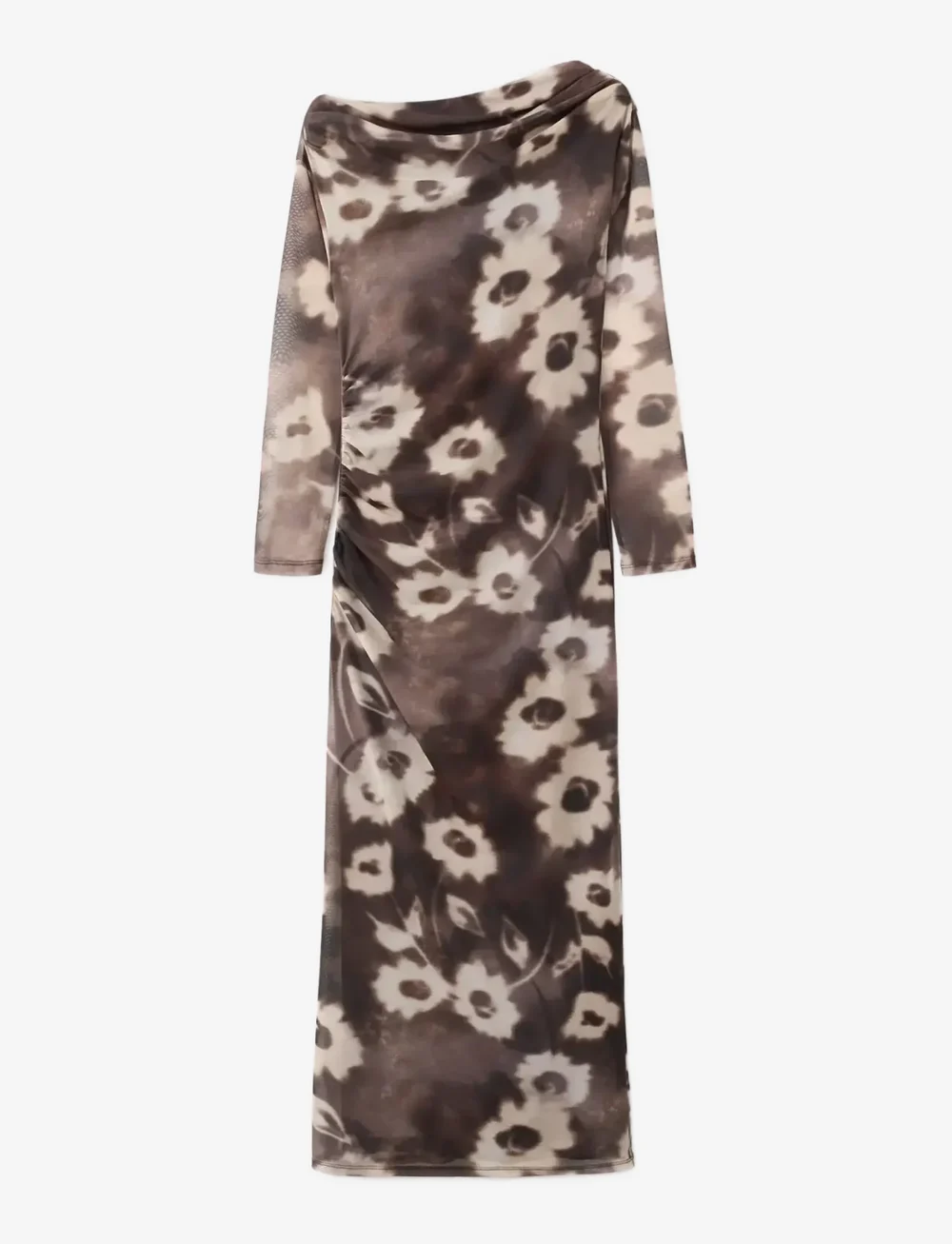 Mango - Asymmetrical floral-print dress - abendkleider - brown - 1