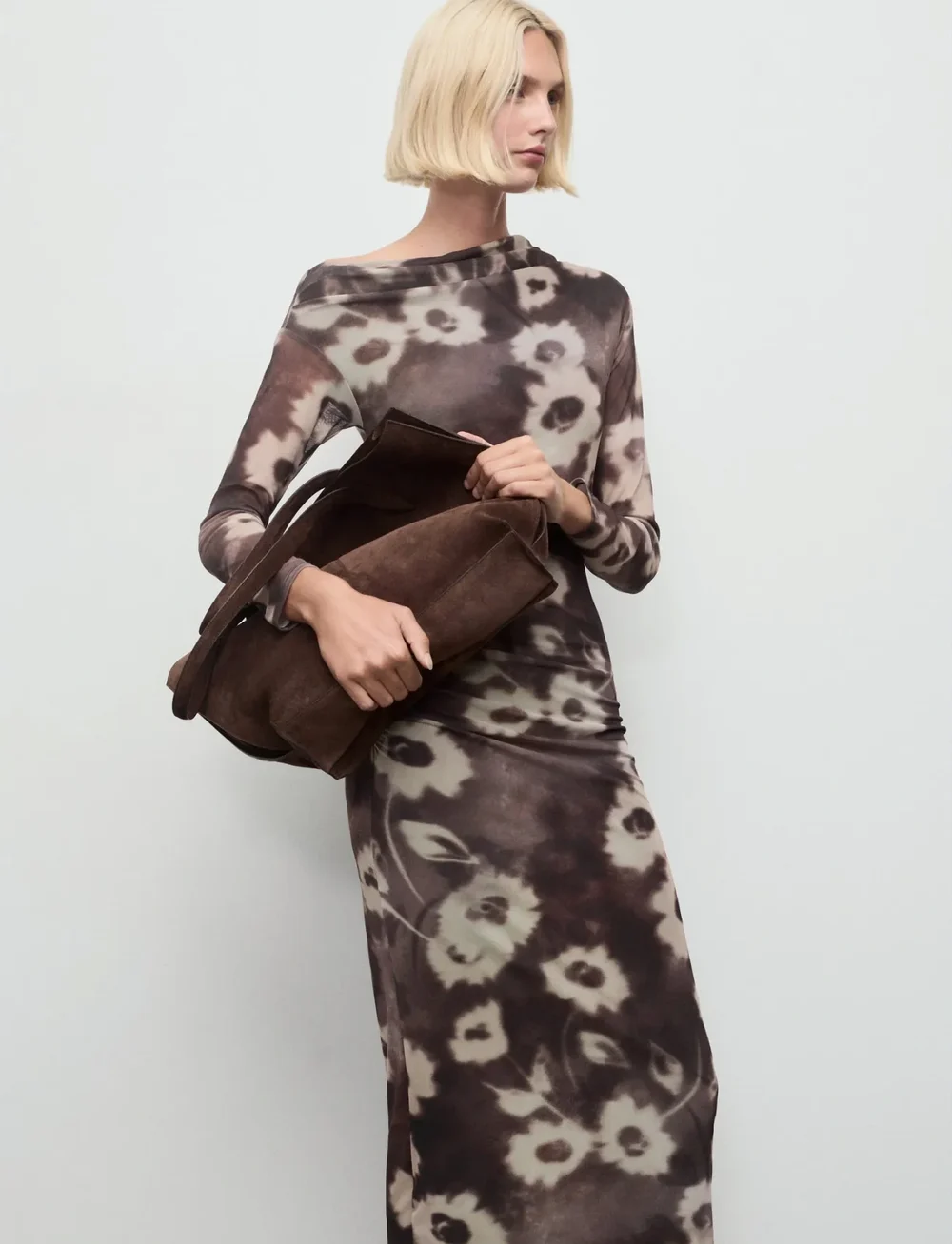 Mango - Asymmetrical floral-print dress - abendkleider - brown - 0