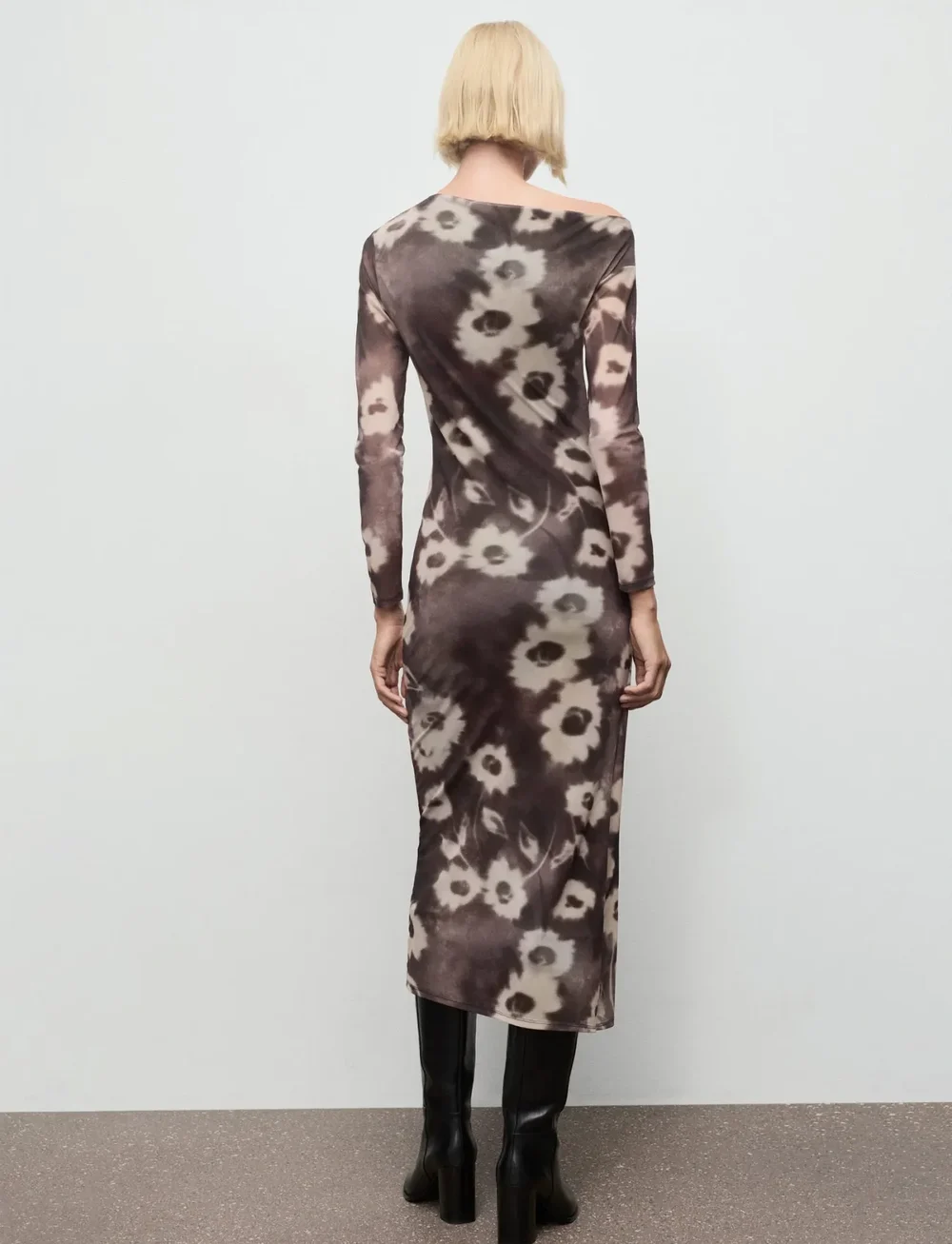 Mango - Asymmetrical floral-print dress - abendkleider - brown - 3