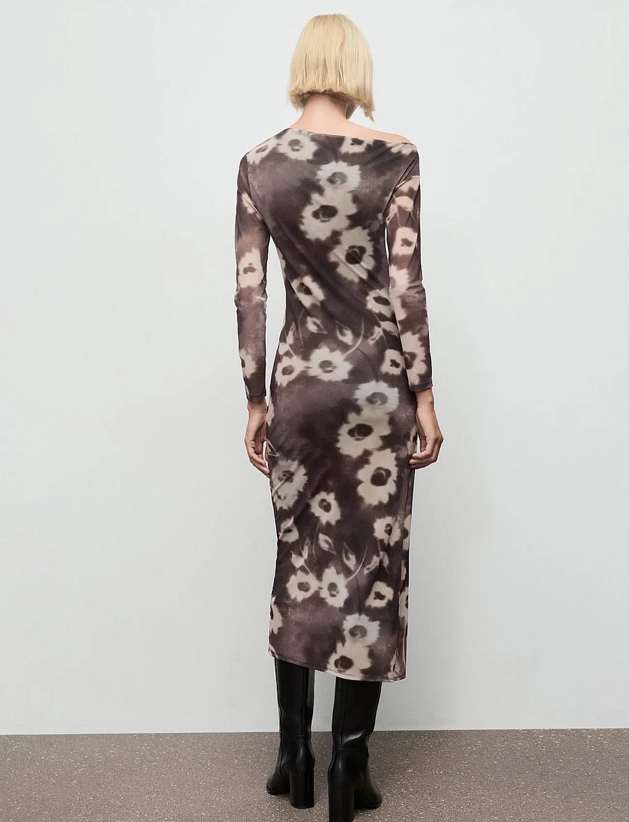 Mango - Asymmetrical floral-print dress - aftenkjoler - brown - 3