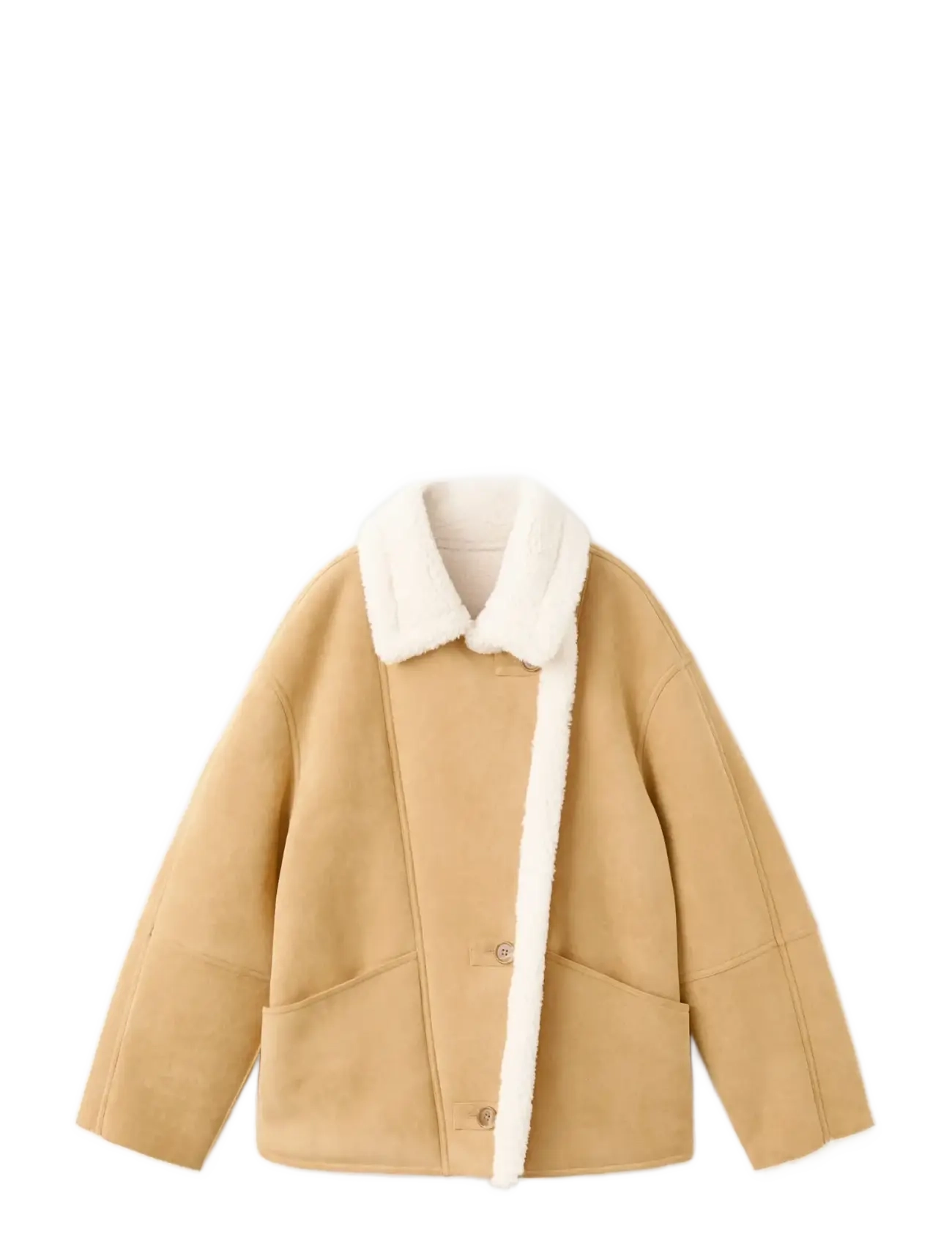 Mango Suede-effect jacket with shearling collar - Leren jassen - MEDIUM BROWN / beige