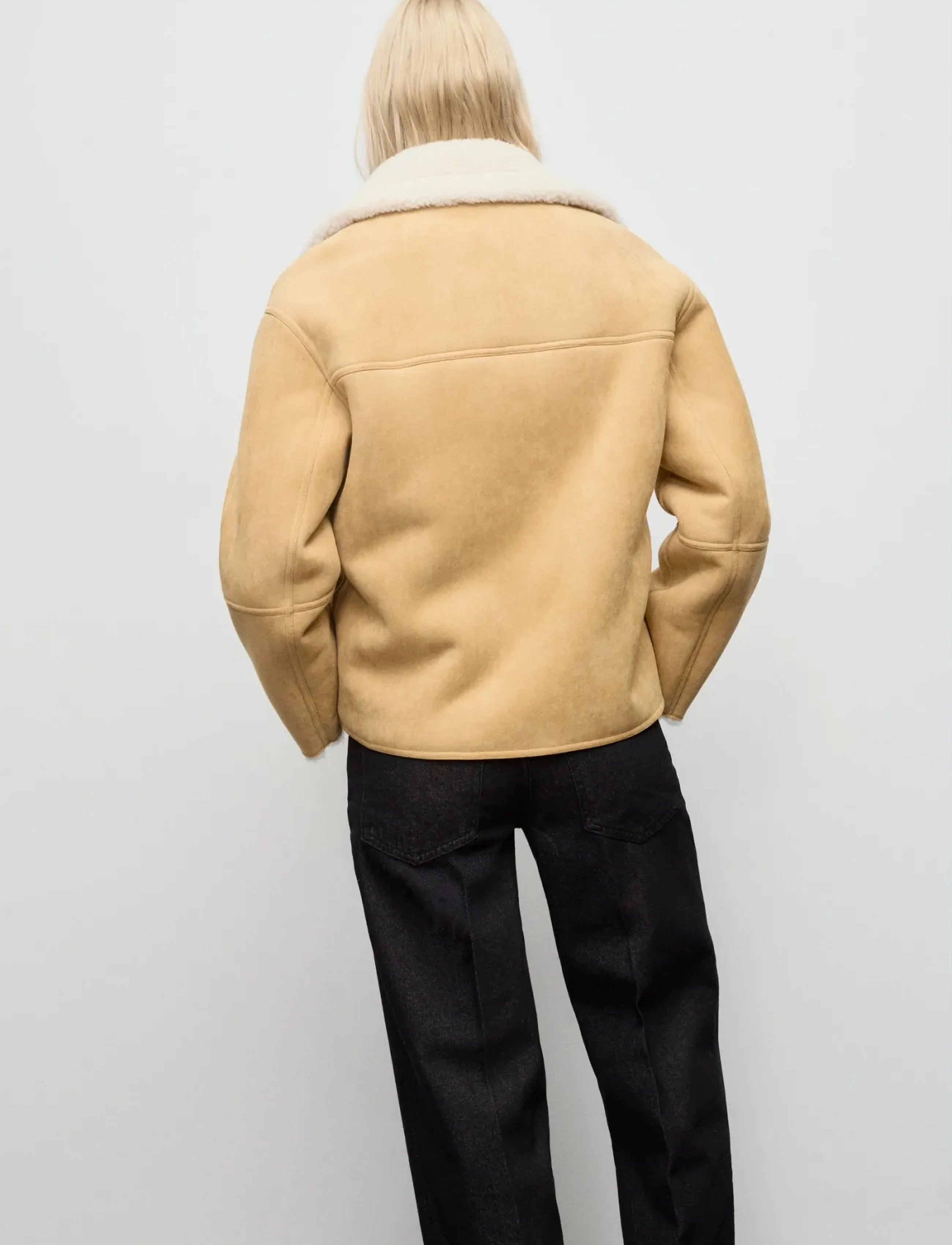 Mango - Suede-effect jacket with shearling collar - lederjacken - medium brown - 2