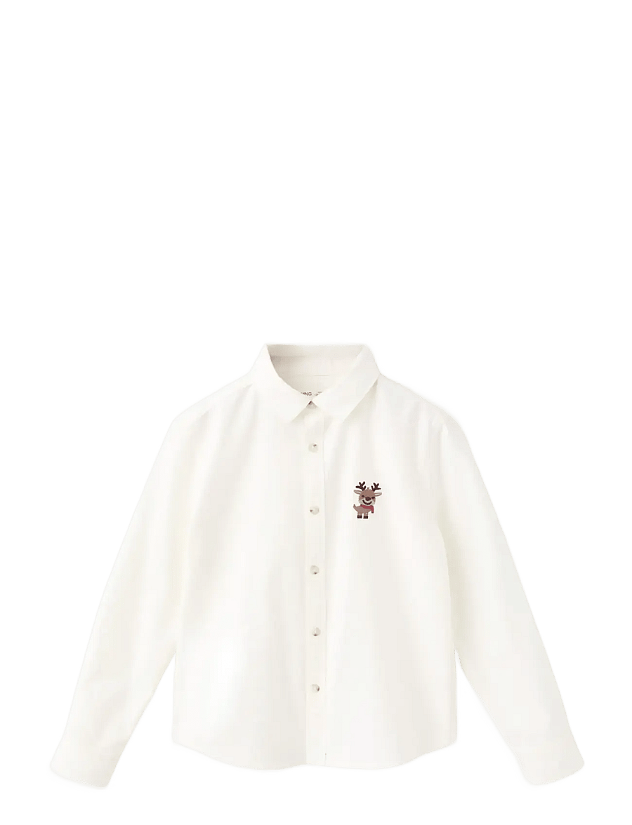 Mango - Shirt with reindeer embroidery - långärmade skjortor - natural white - 1