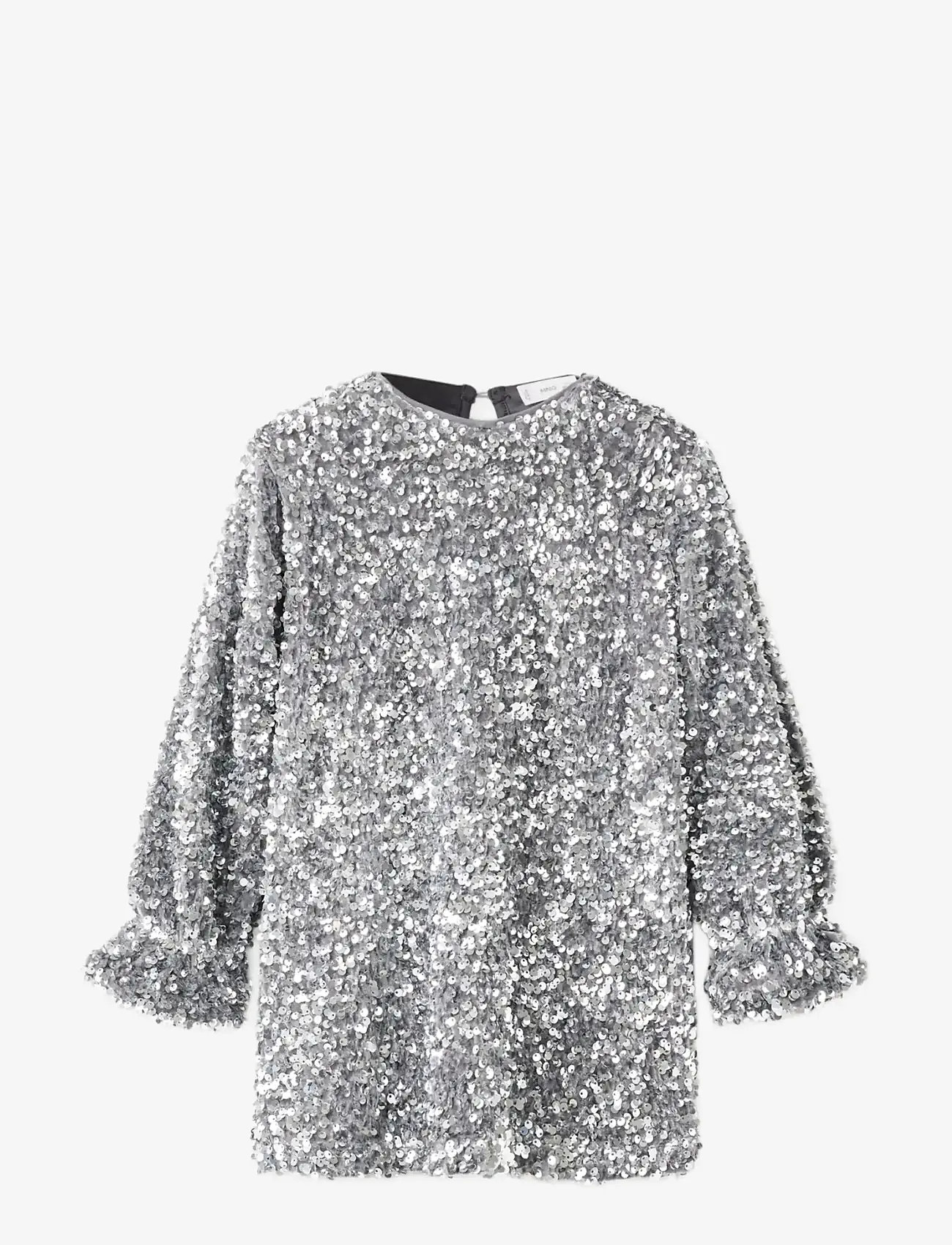 Mango - Long-sleeved sequin dress - festkjoler - silver - 1