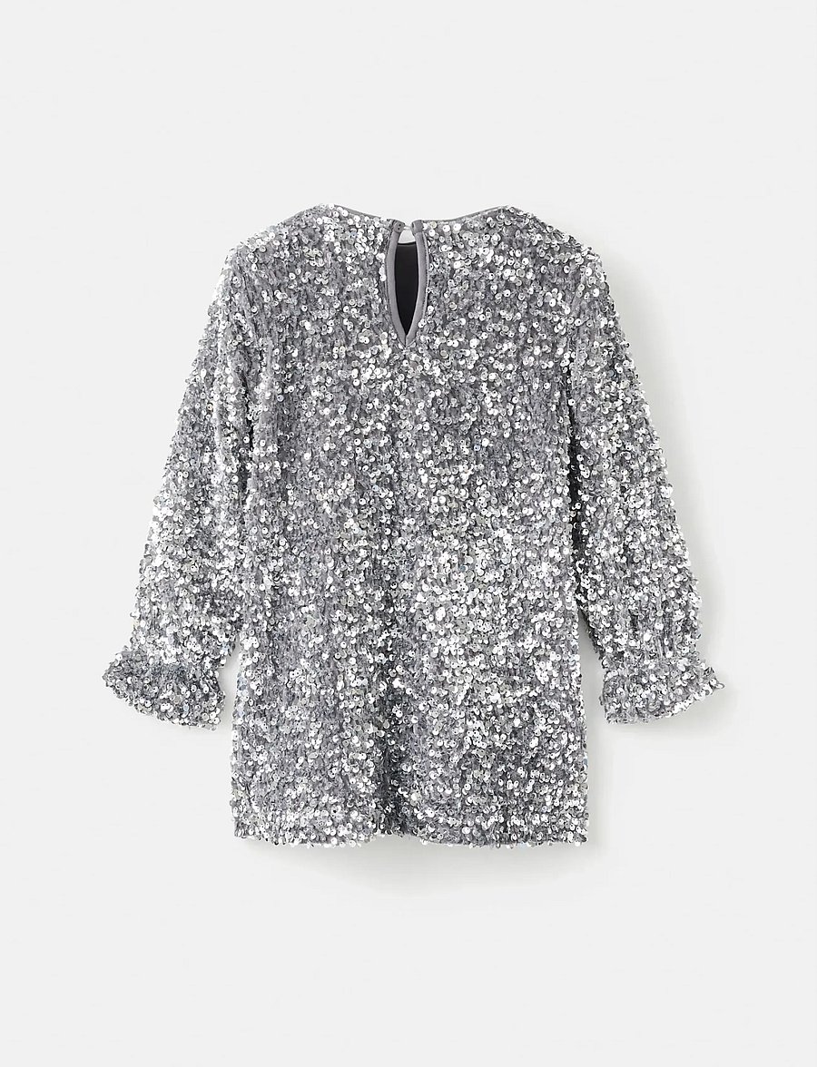 Mango - Long-sleeved sequin dress - festkjoler - silver - 0