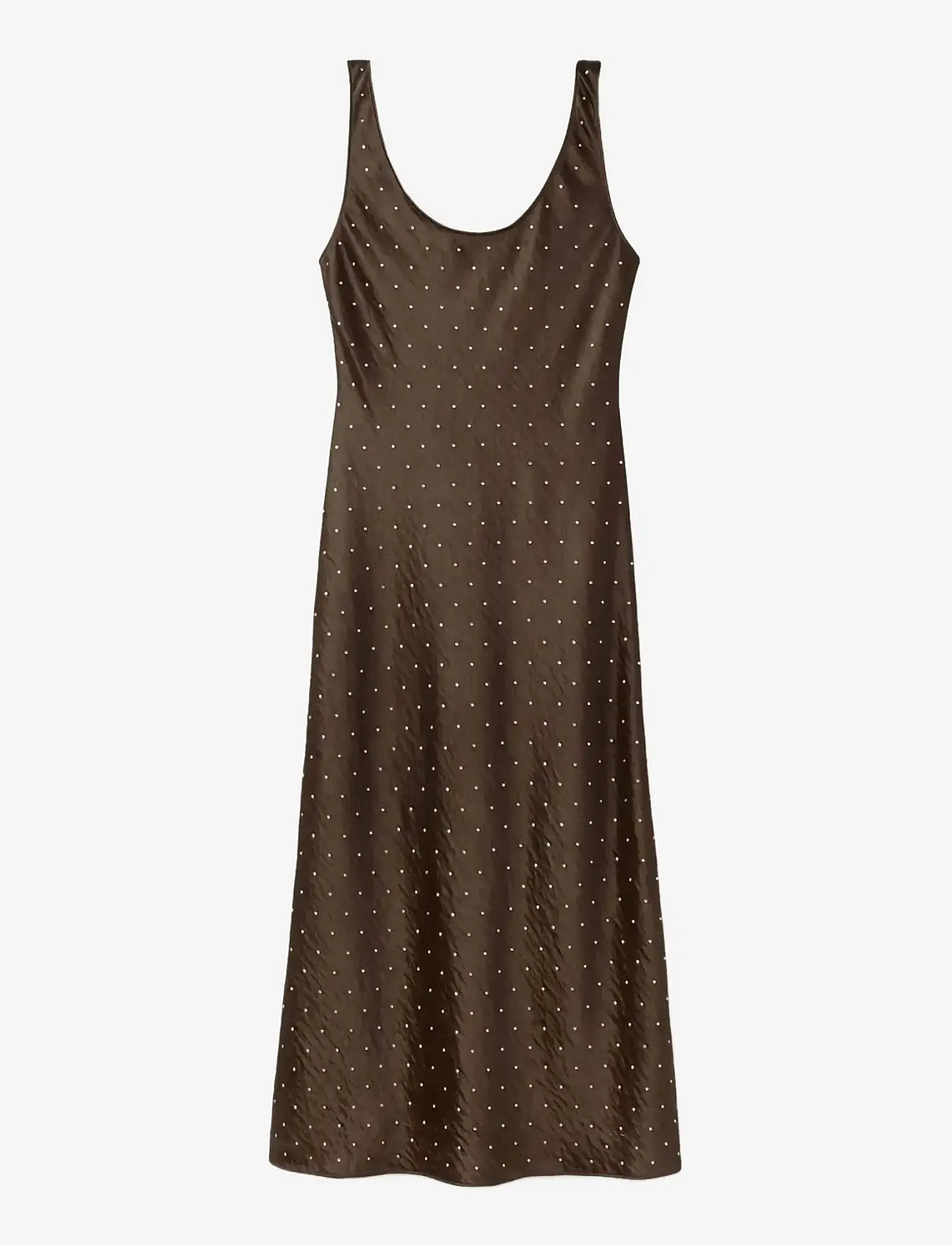 Mango - Satin crinkle-effect dress with crystals - Õlapaeltega kleidid - brown - 1