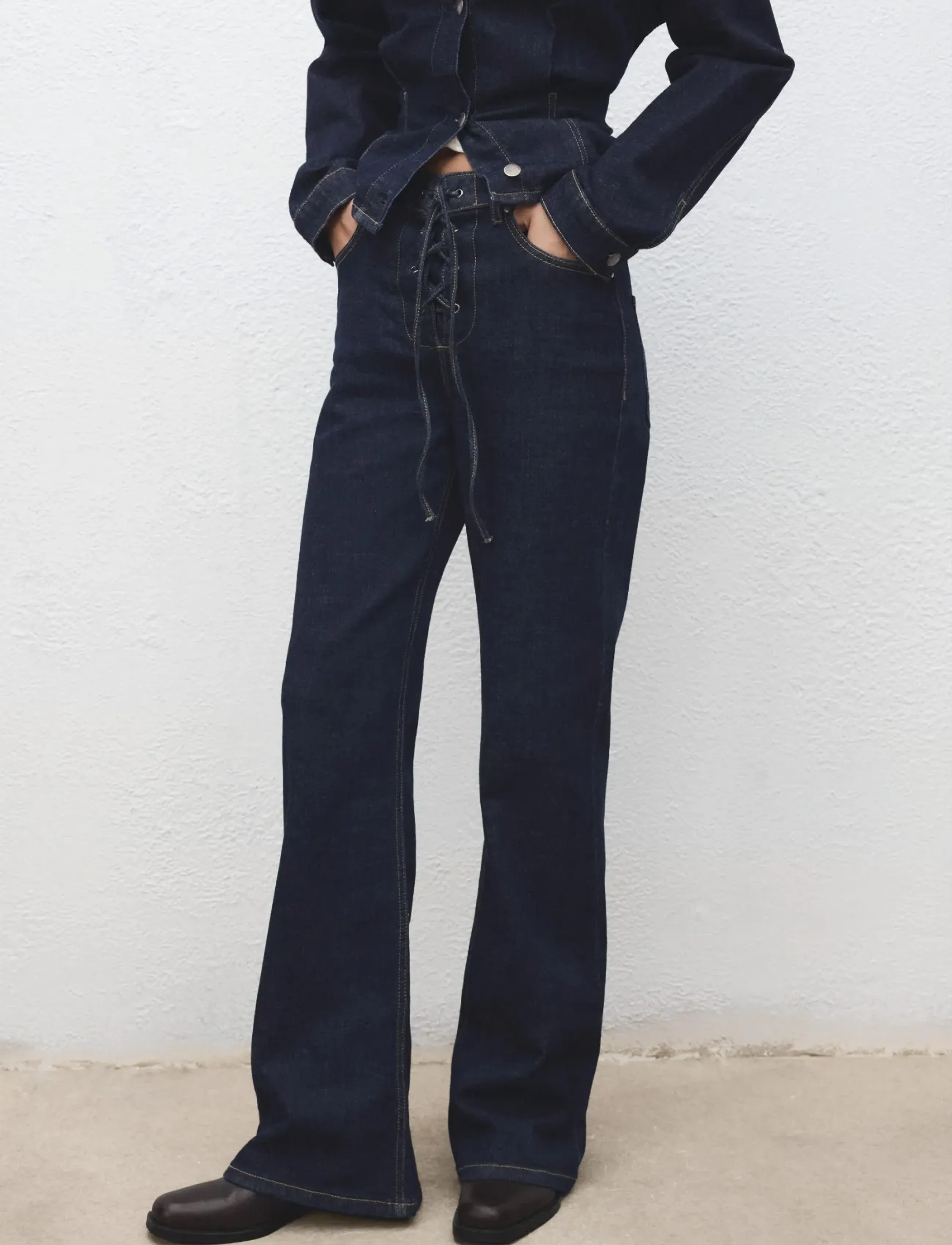 Mango Flared Jeans With Drawstrings, 32, Navy, Jeans > Flares, Dame