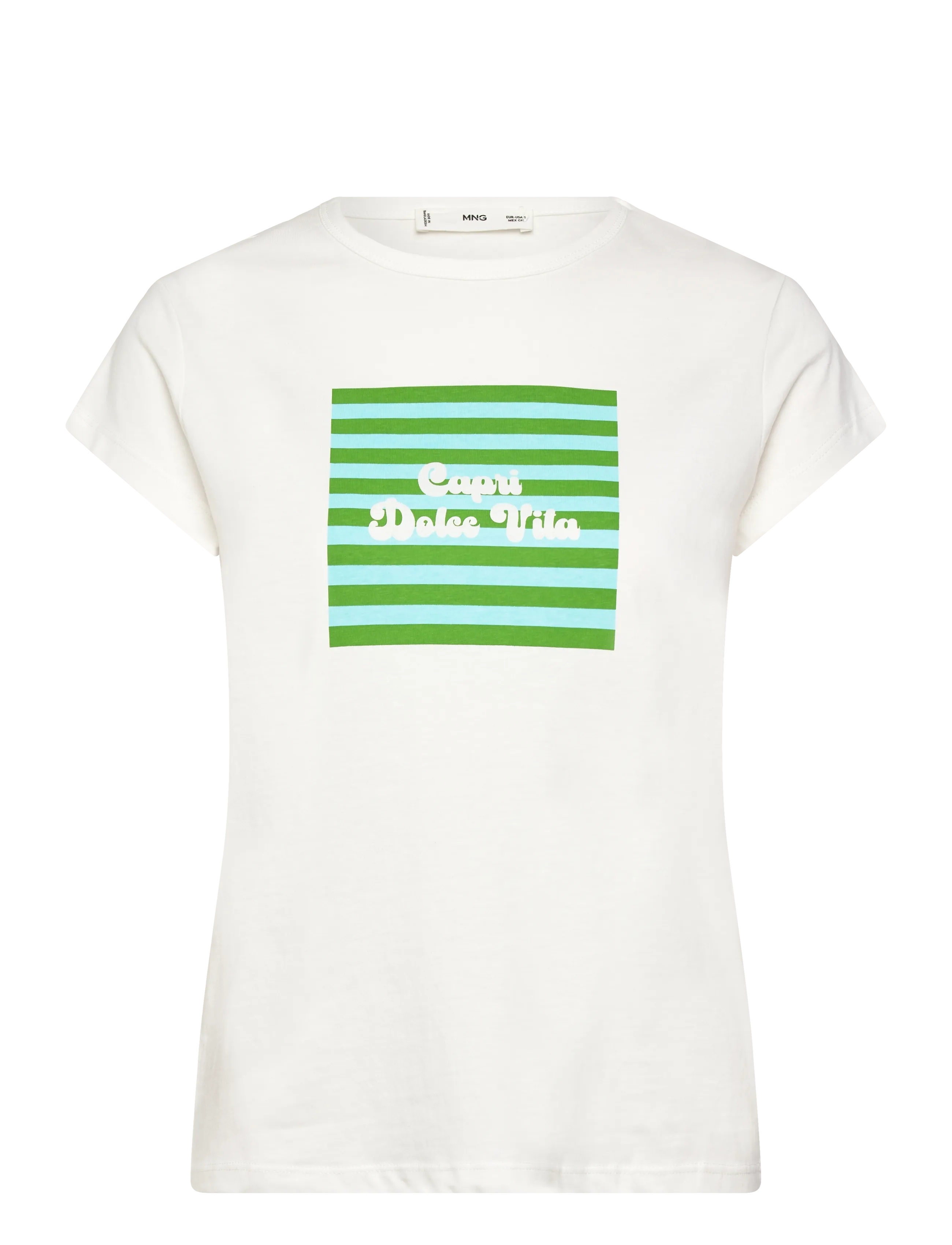 MANGO Printed Baumwolle-Blend T-Shirt Weiß - XS - Damen