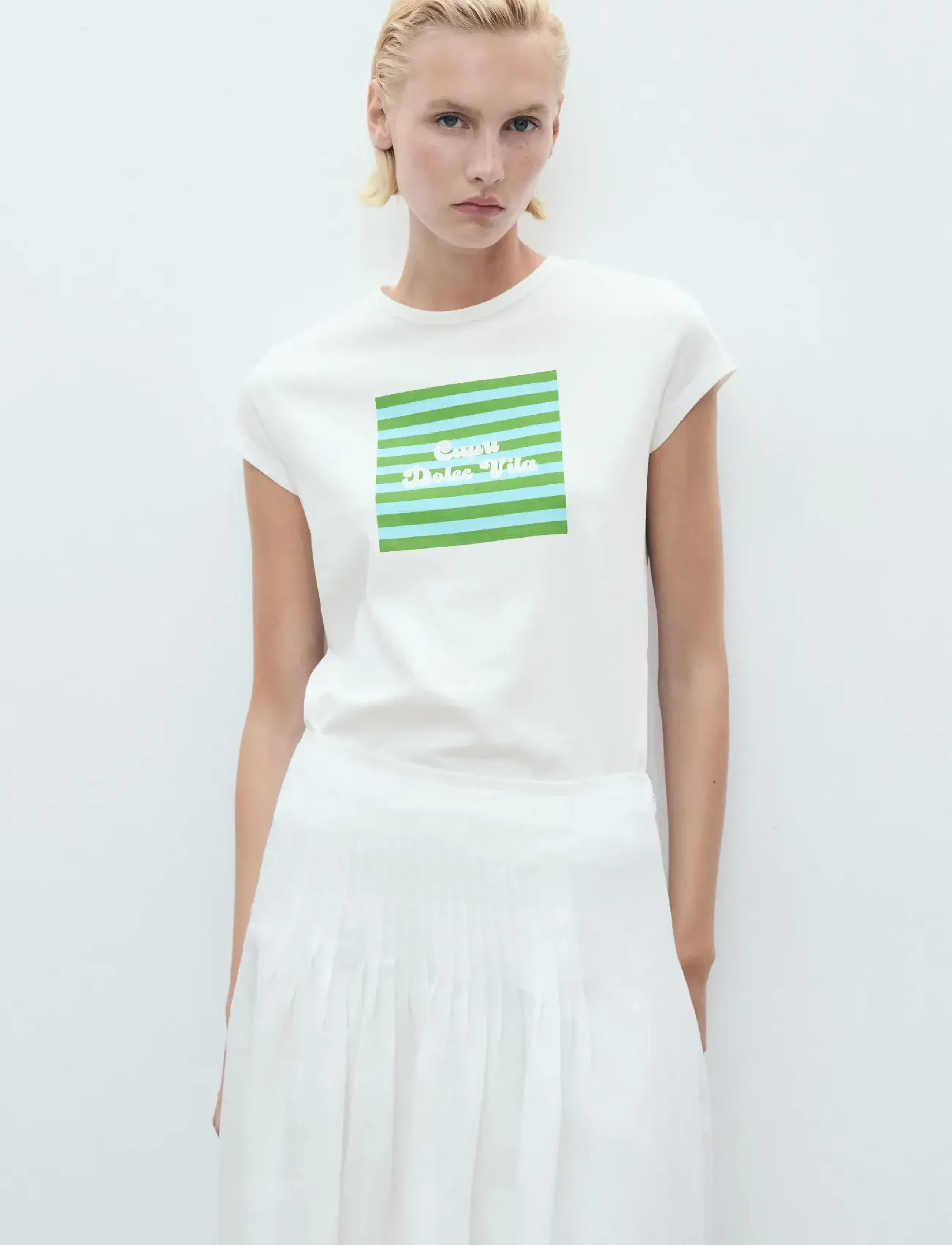 Mango Printed Cotton-Blend T-Shirt, XS, T-shirts & Oberteile, Weiß - Short-sleeved, Frauen