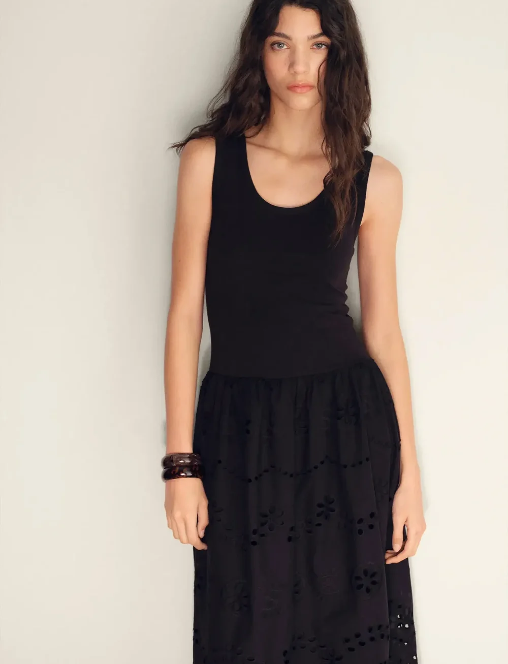 Mango - Openwork embroidered combined dress - sommerkleider - black - 0