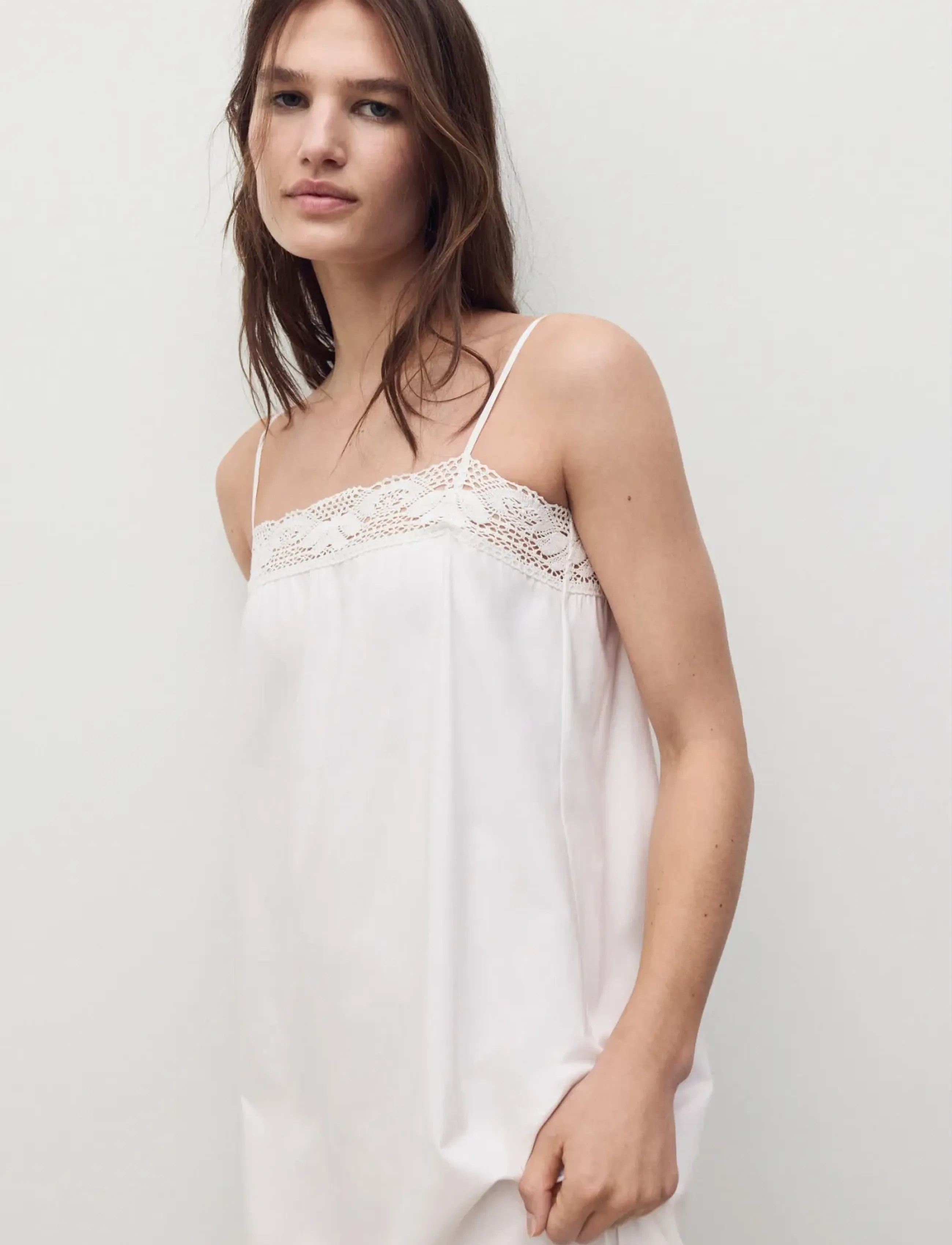 Mango Cotton Lace Nightgown, Kvinder, Blonde Natkjole, Hvid, Str: M
