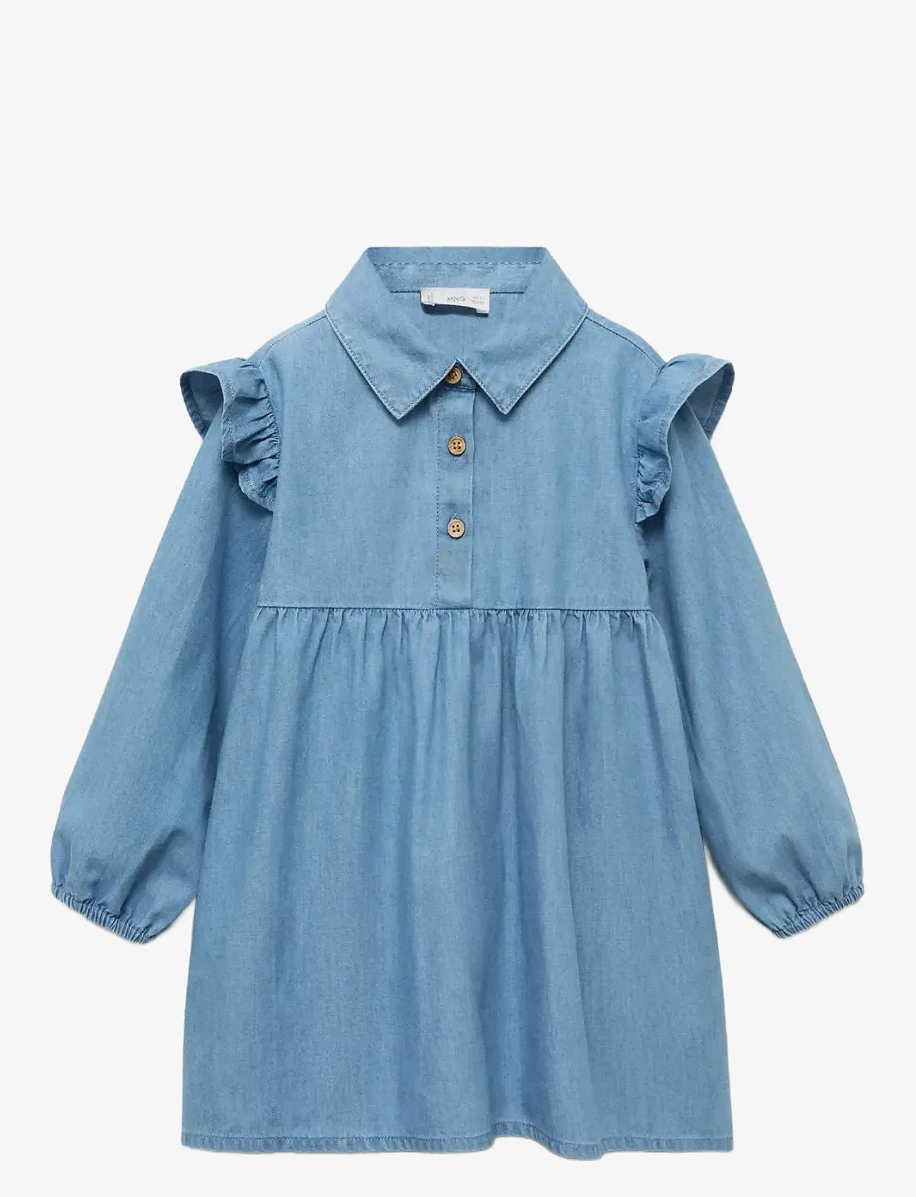 Mango - Ruffled denim dress - open blue - 1