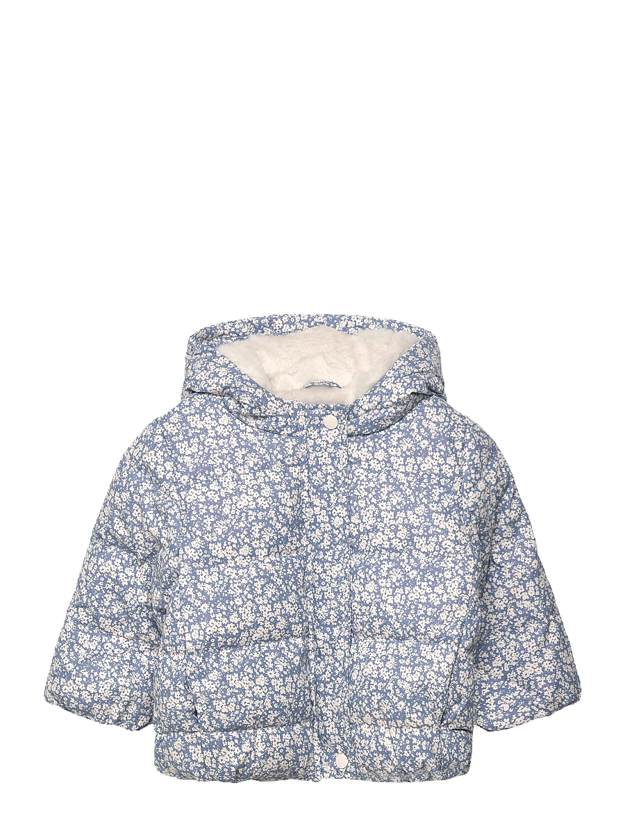 Mango - Fur-effect floral-print anorak - vinterjackor - lt-pastel blue - 0