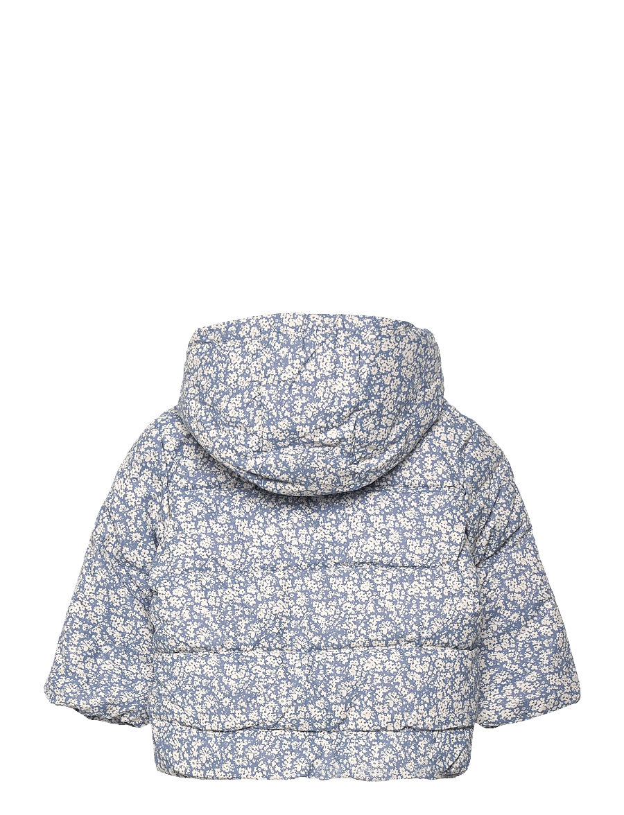 Mango - Fur-effect floral-print anorak - vinterjackor - lt-pastel blue - 1