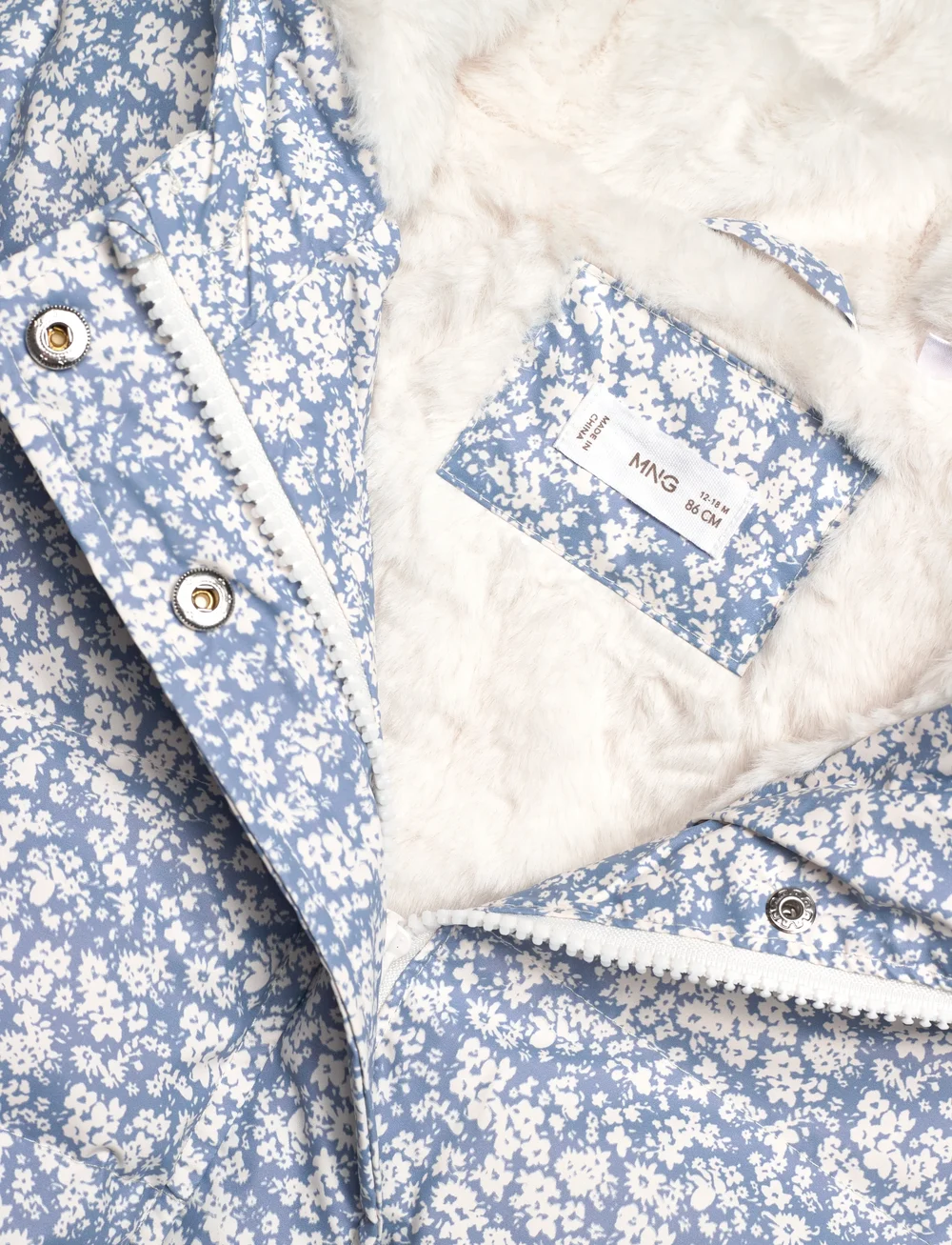 Mango - Fur-effect floral-print anorak - winterjacke - lt-pastel blue - 2