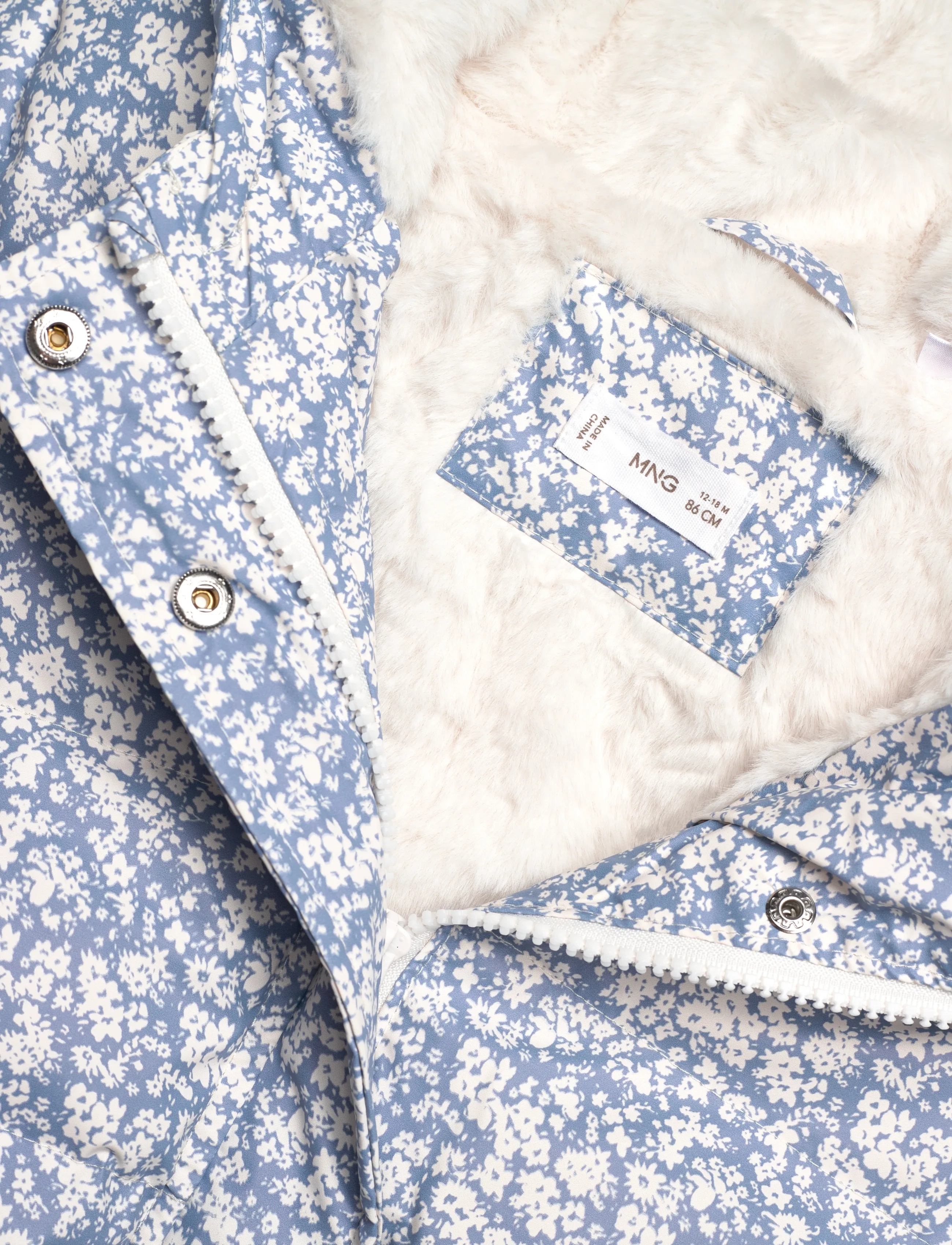 Mango - Fur-effect floral-print anorak - overtøj - lt-pastel blue - 2