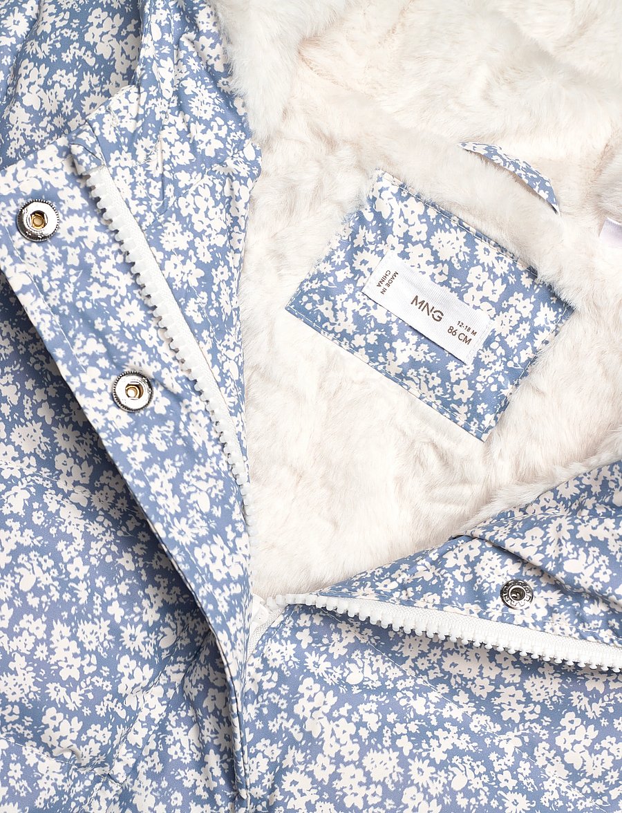 Mango - Fur-effect floral-print anorak - vinterjackor - lt-pastel blue - 2
