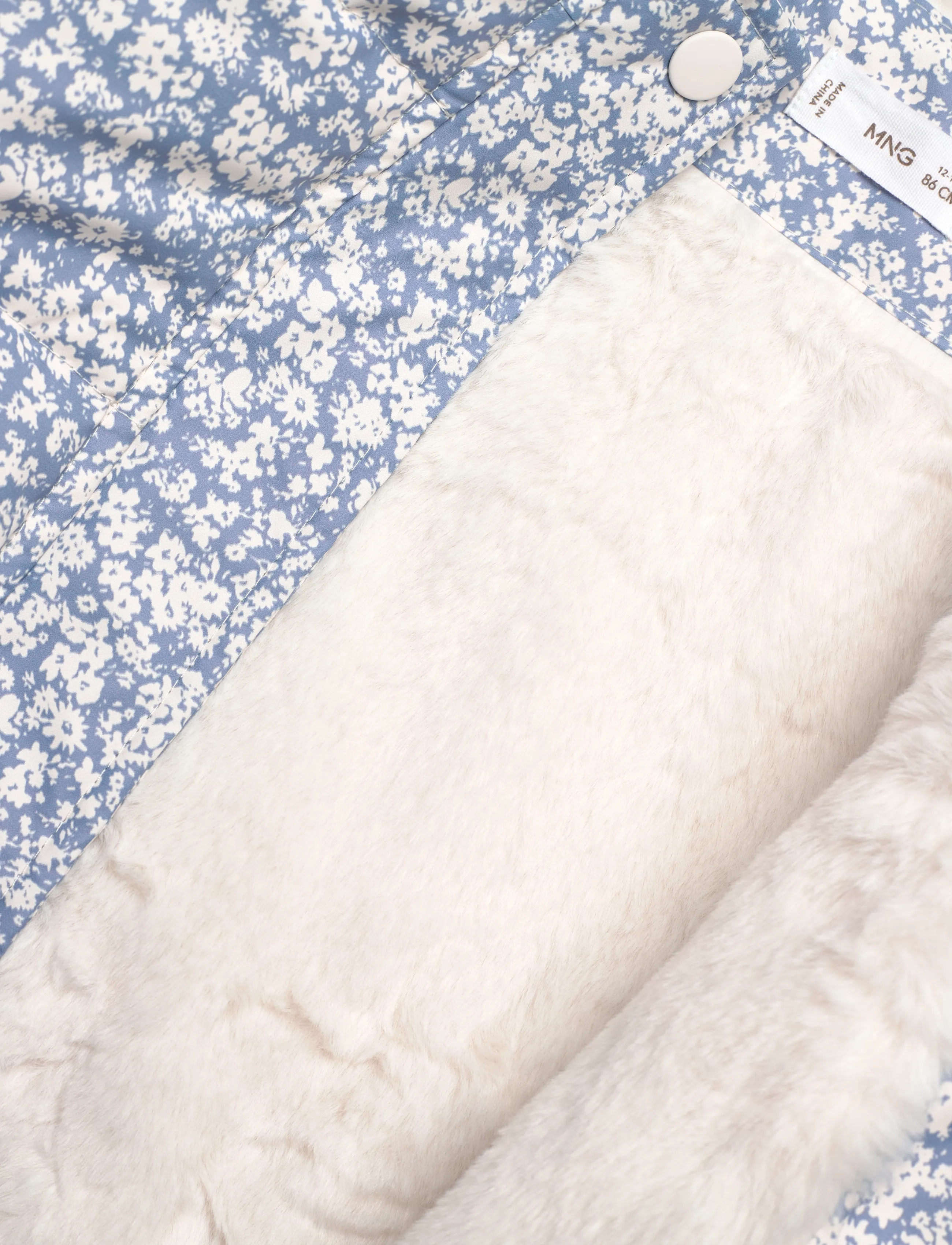 Mango - Fur-effect floral-print anorak - overtøj - lt-pastel blue - 4