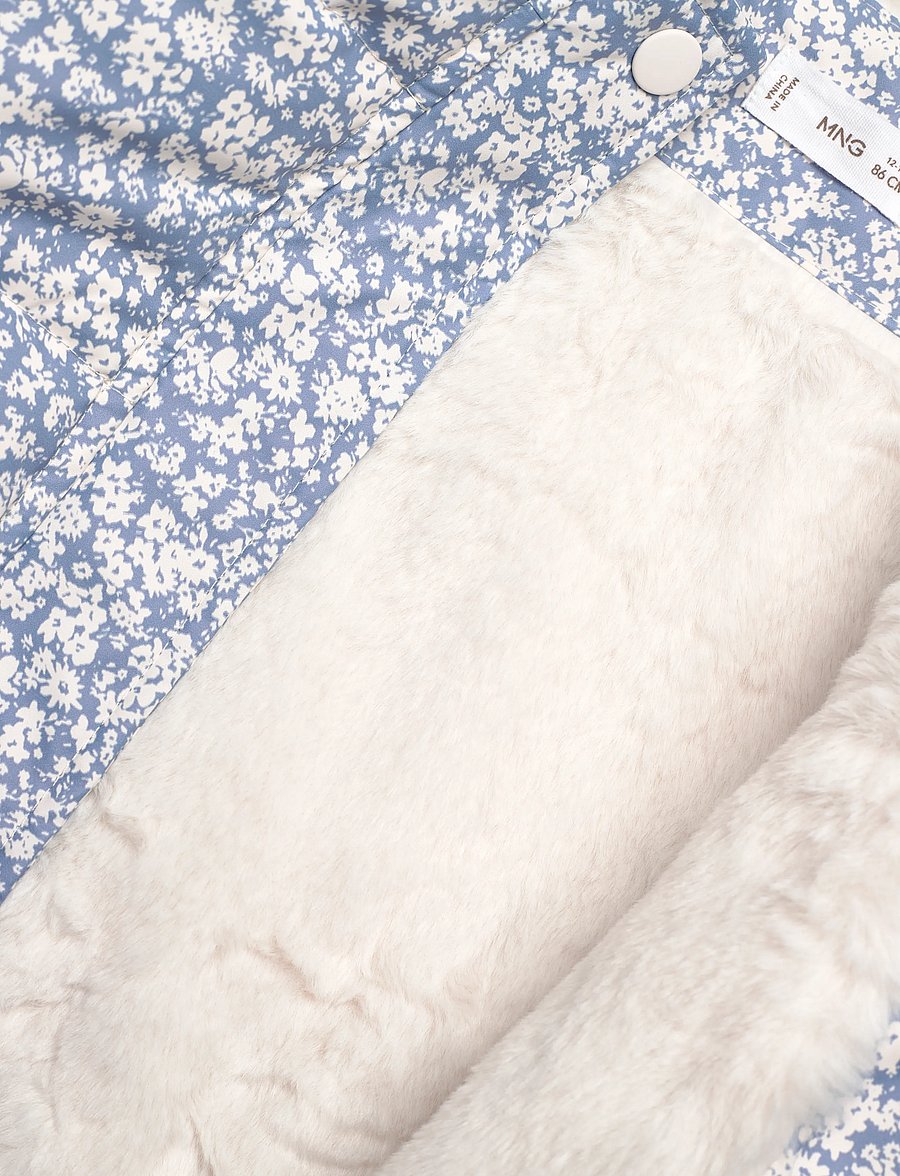 Mango - Fur-effect floral-print anorak - vinterjackor - lt-pastel blue - 4