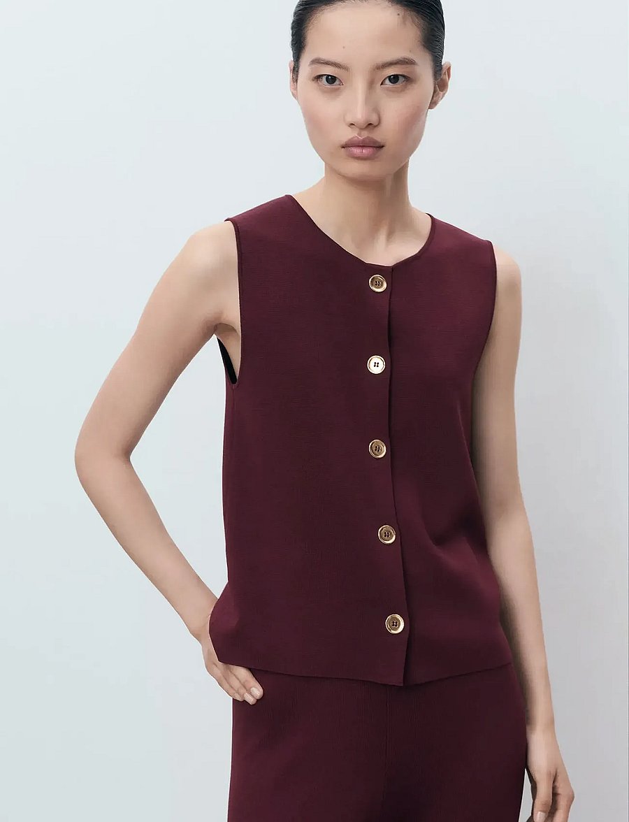 Mango - Fine-knit gilet - strickwesten - dark red - 0