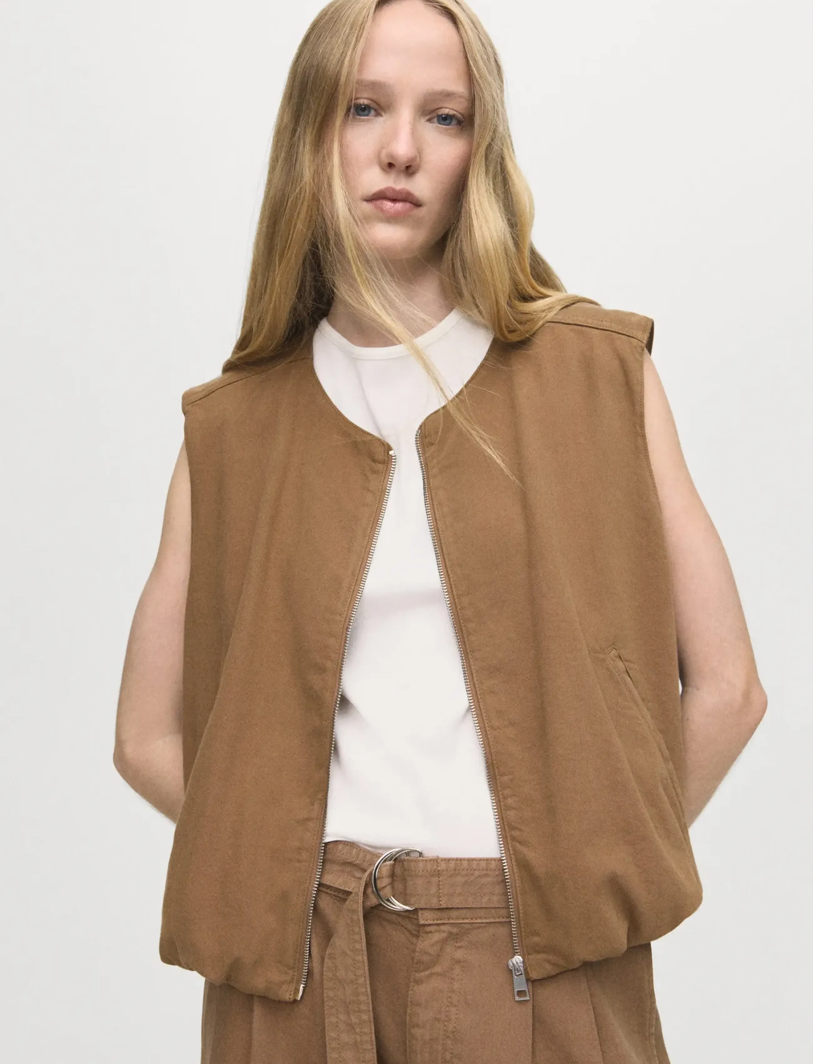 Mango Puffer denim waistcoat - Mango - BROWN / brown