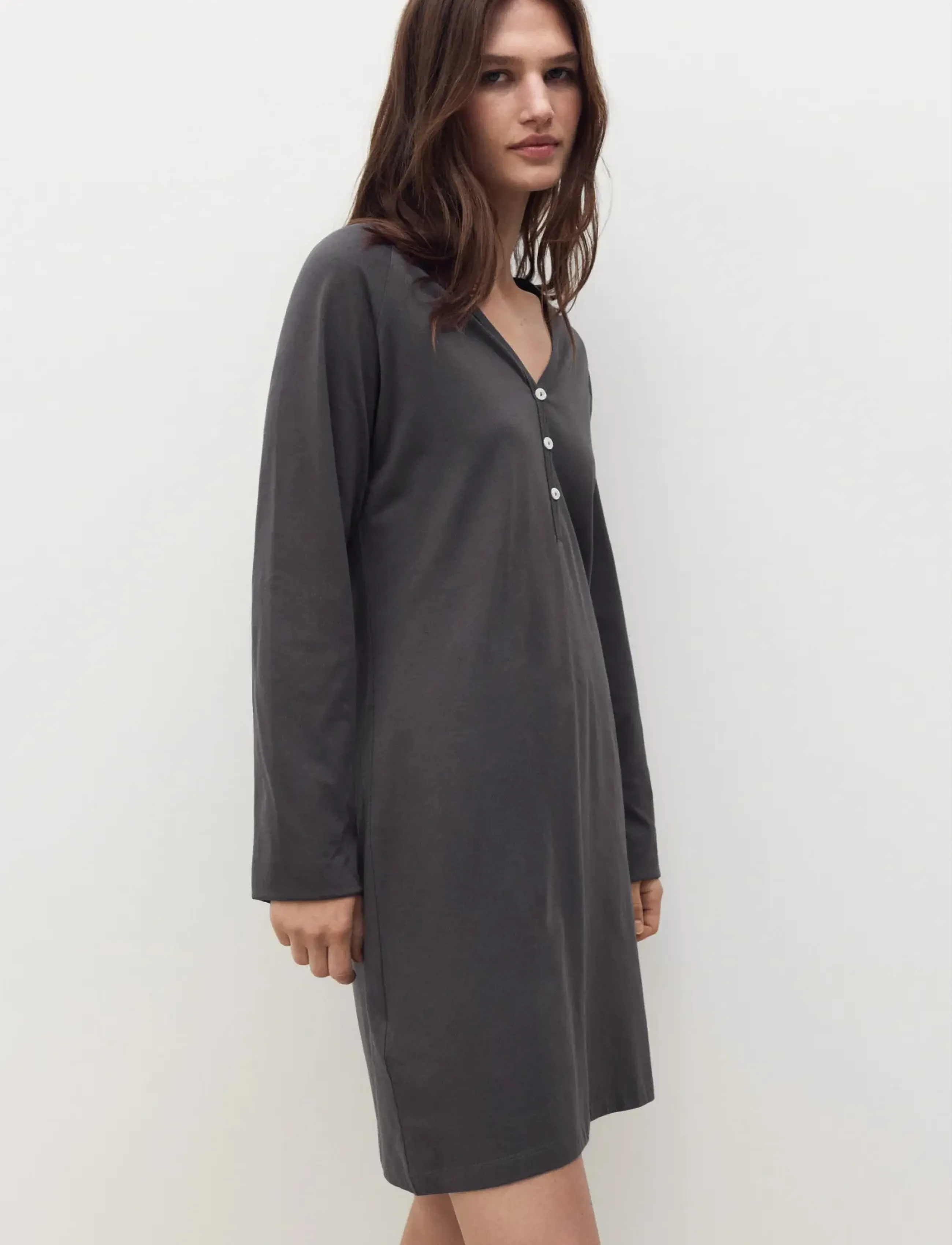 Mango Cotton Nightdress With Button Detail, S, Night & Loungewear, Grau - Nightdresses, Frauen