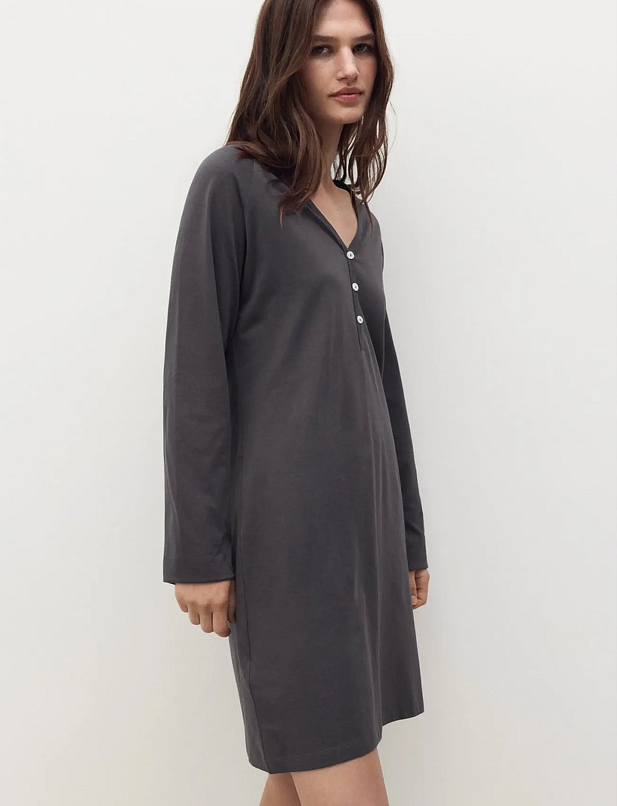 Mango - Cotton nightdress with button detail - natkjoler - charcoal - 0