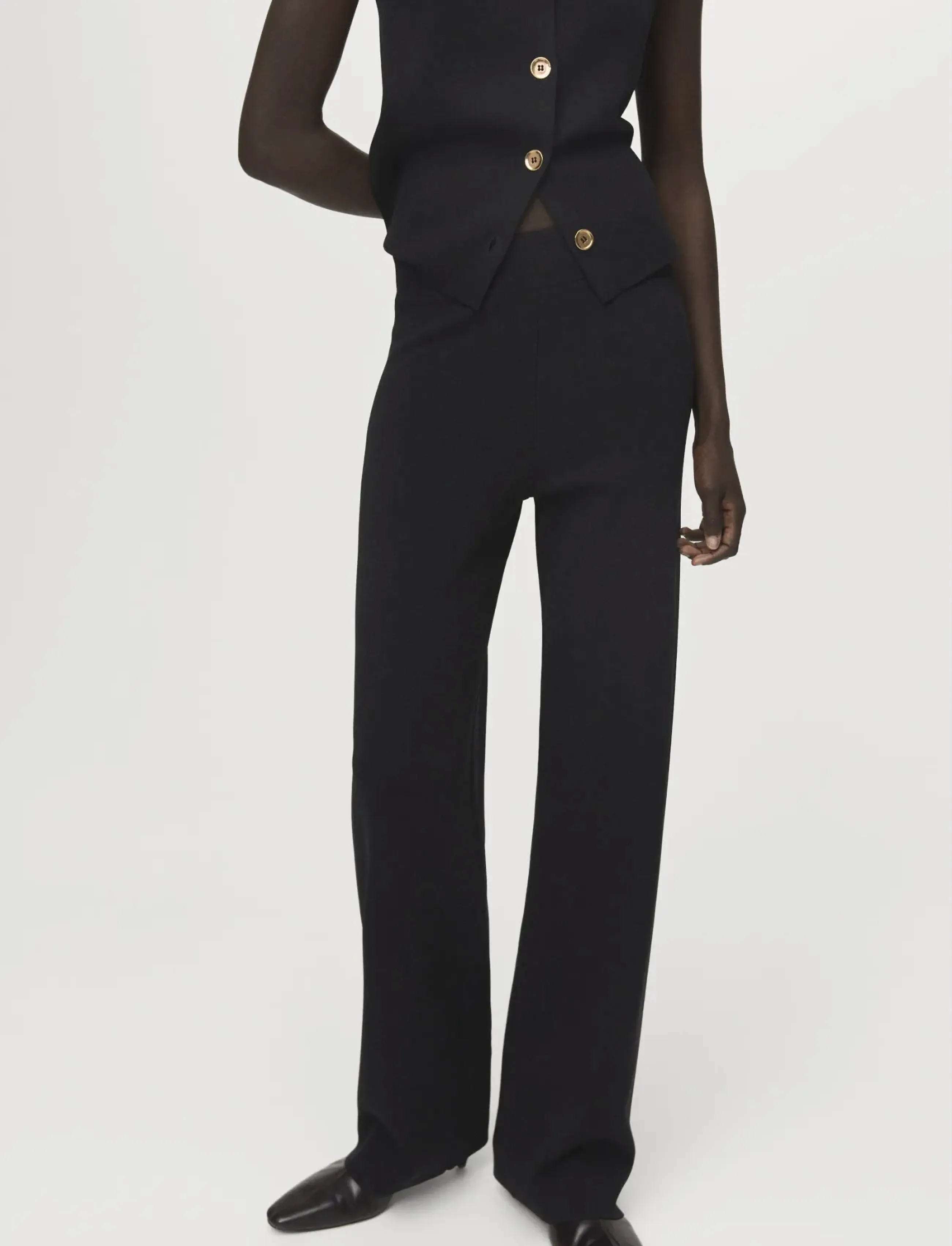 Mango Knitted trousers with elastic waistband - Angebote - BLACK / black