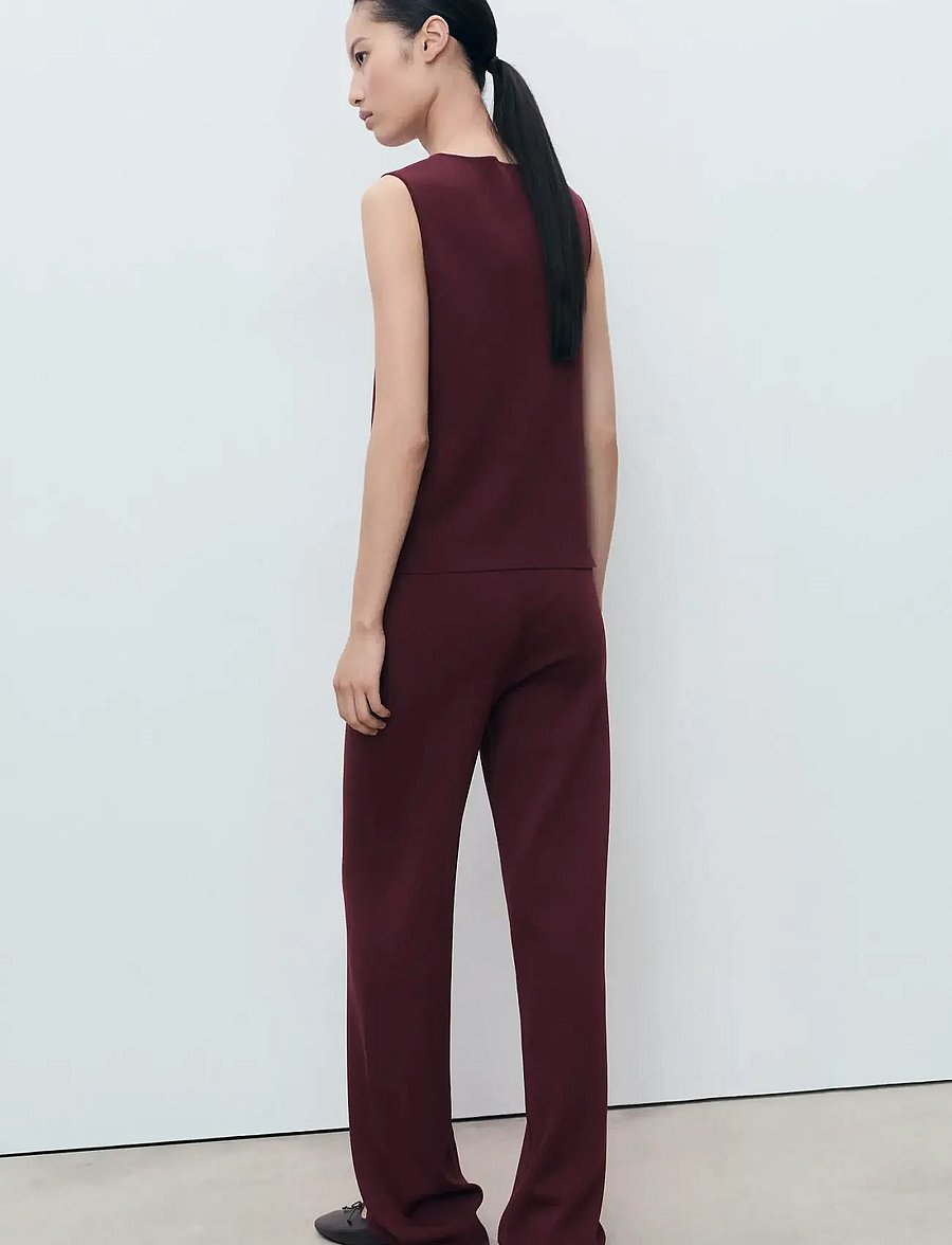 Mango - Knitted trousers with elastic waistband - vida byxor - dark red - 2