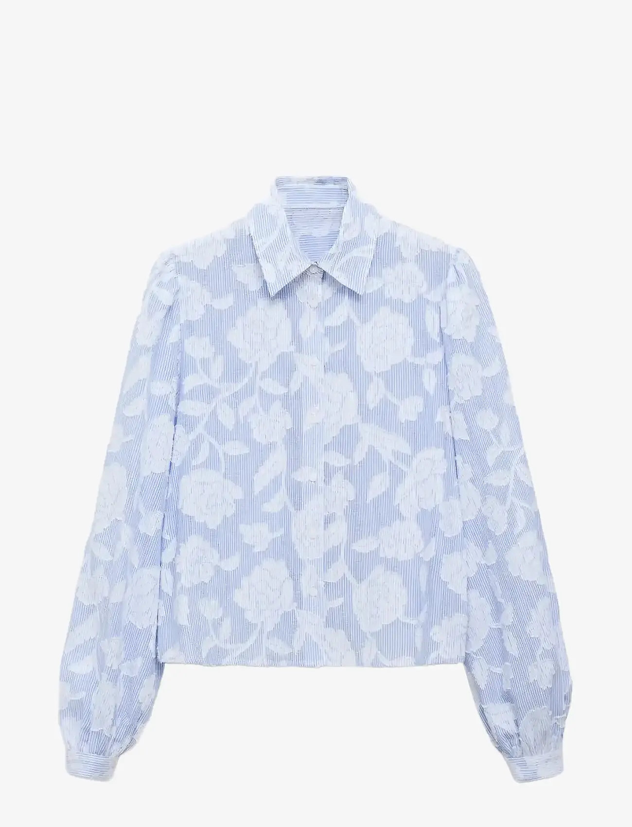 Mango - Striped shirt with embroidered details - lt-pastel blue - 1