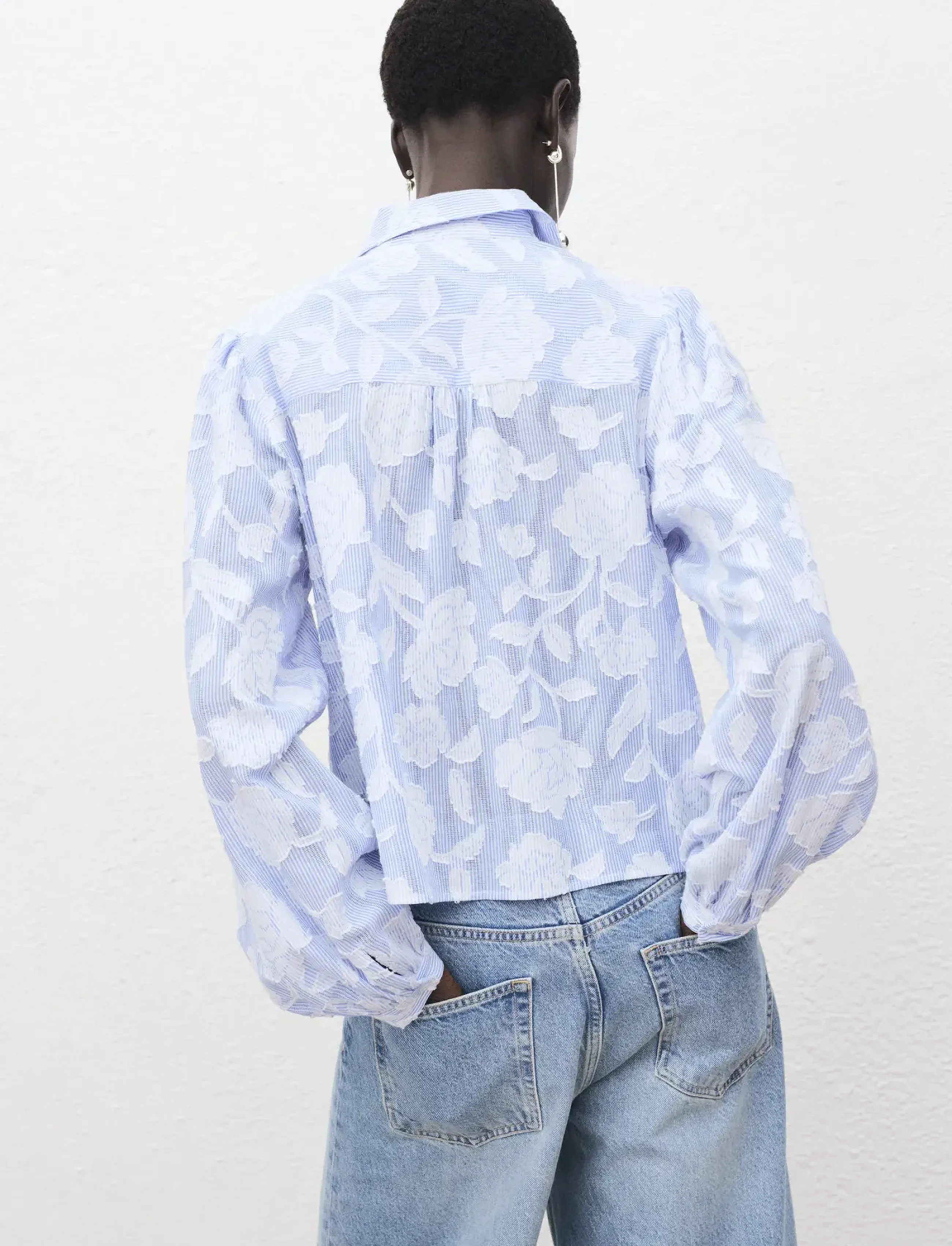 Mango - Striped shirt with embroidered details - lt-pastel blue - 2