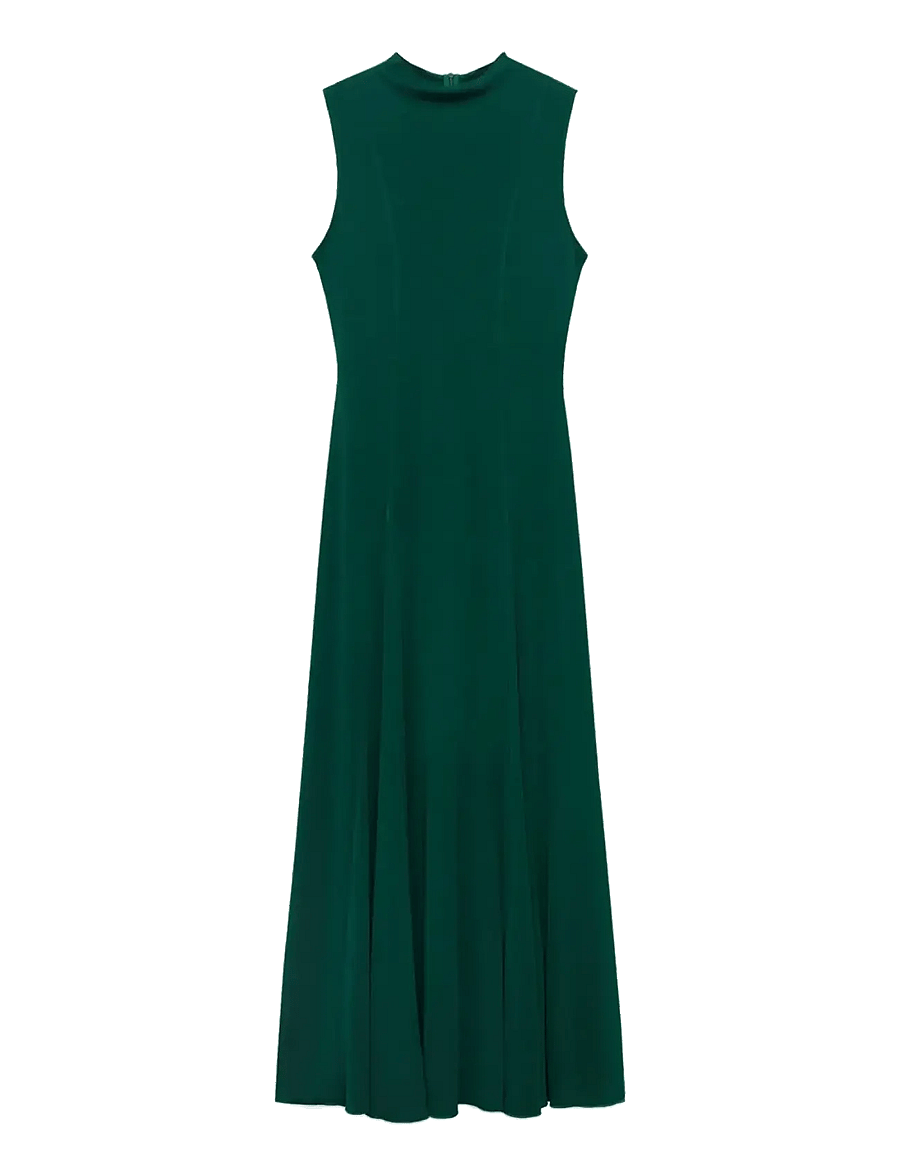 Mango - Godet dress with a perkins collar - midi kjoler - dark green - 1