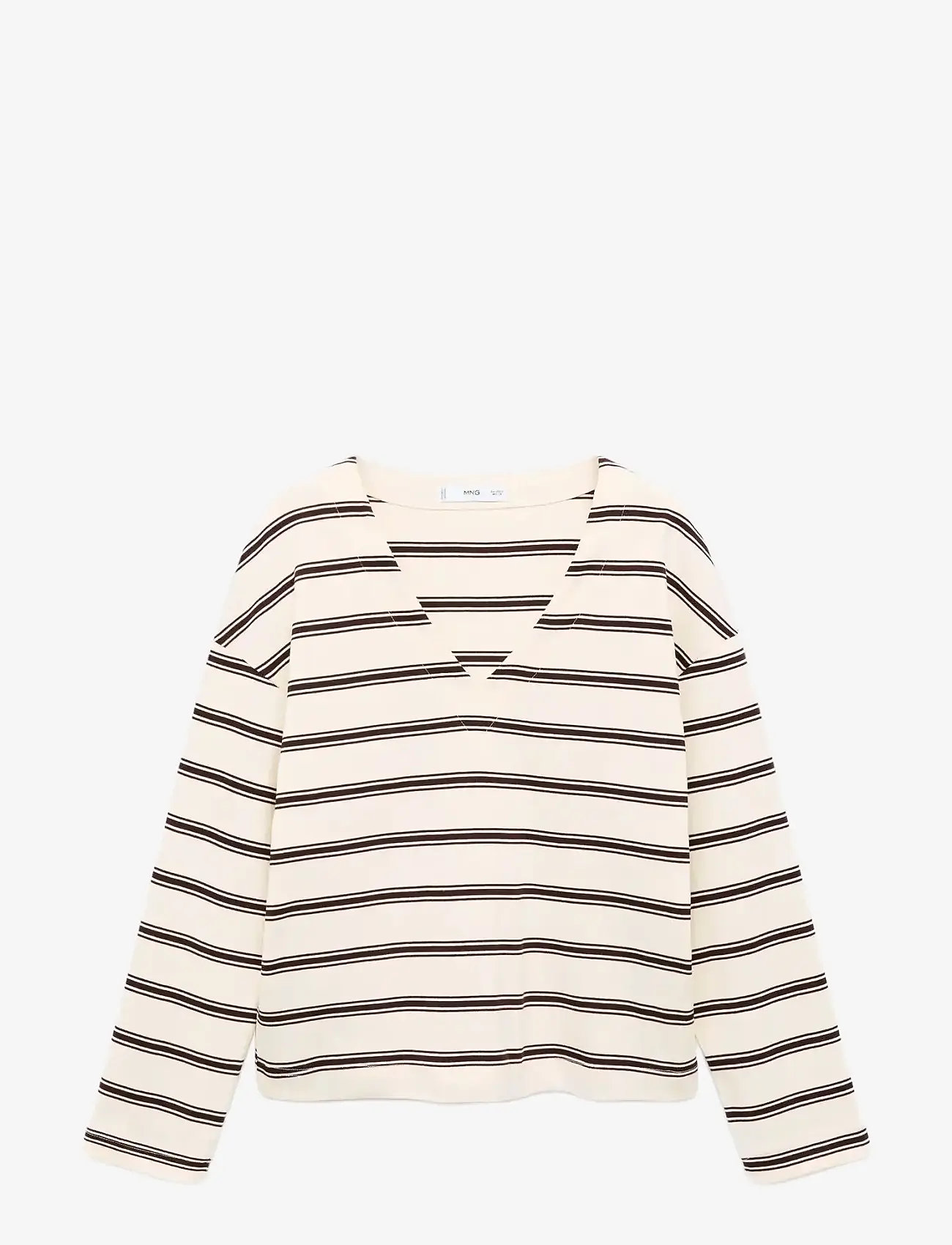 Mango - Striped cotton-blend sweatshirt - herbstliche kleidung - light beige - 0