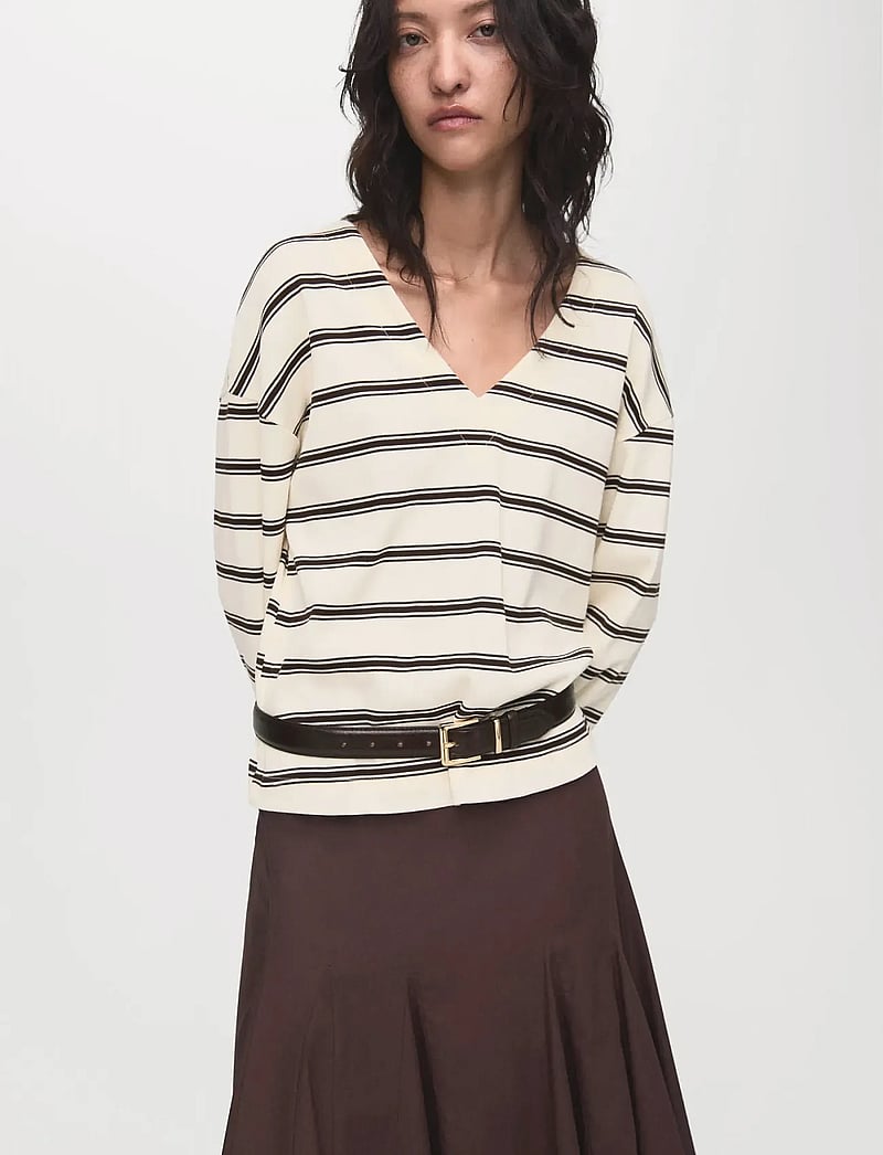 Mango - Striped cotton-blend sweatshirt - langærmede toppe - light beige - 0