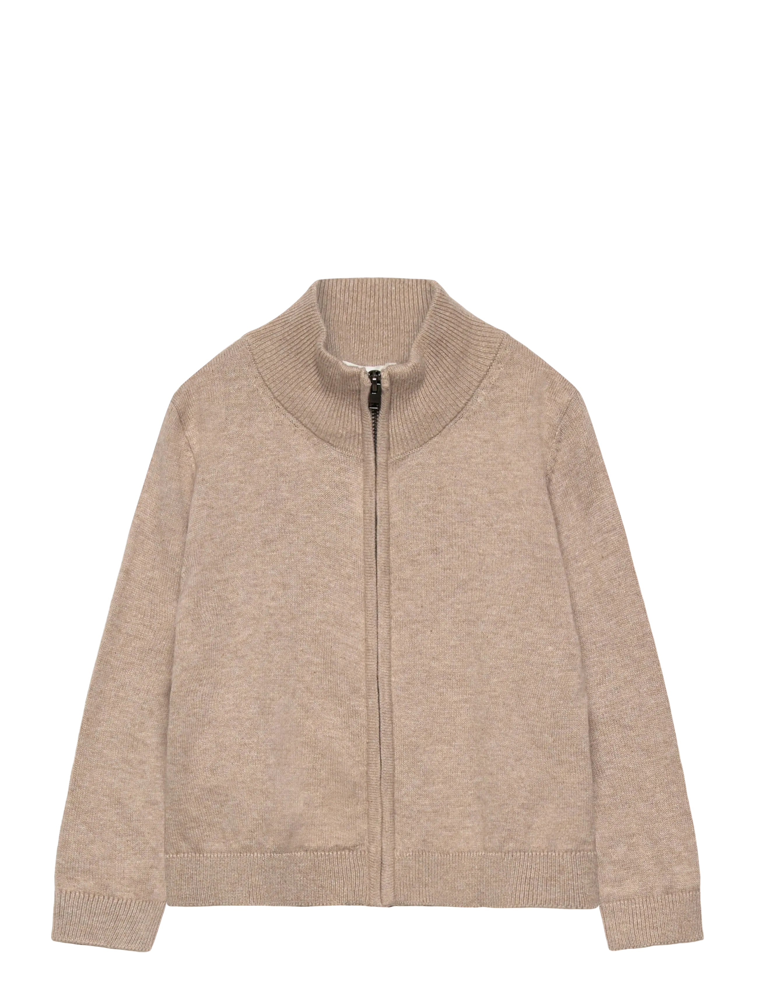 Zipped knit cardigan - LIGHT BEIGE