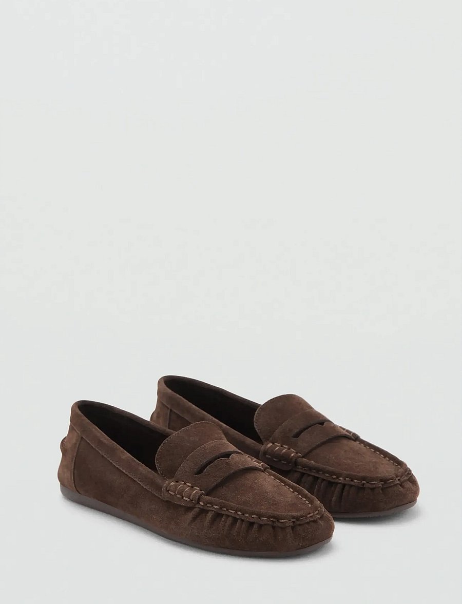 Mango - Suede penny loafers - modetrender - dark brown - 0